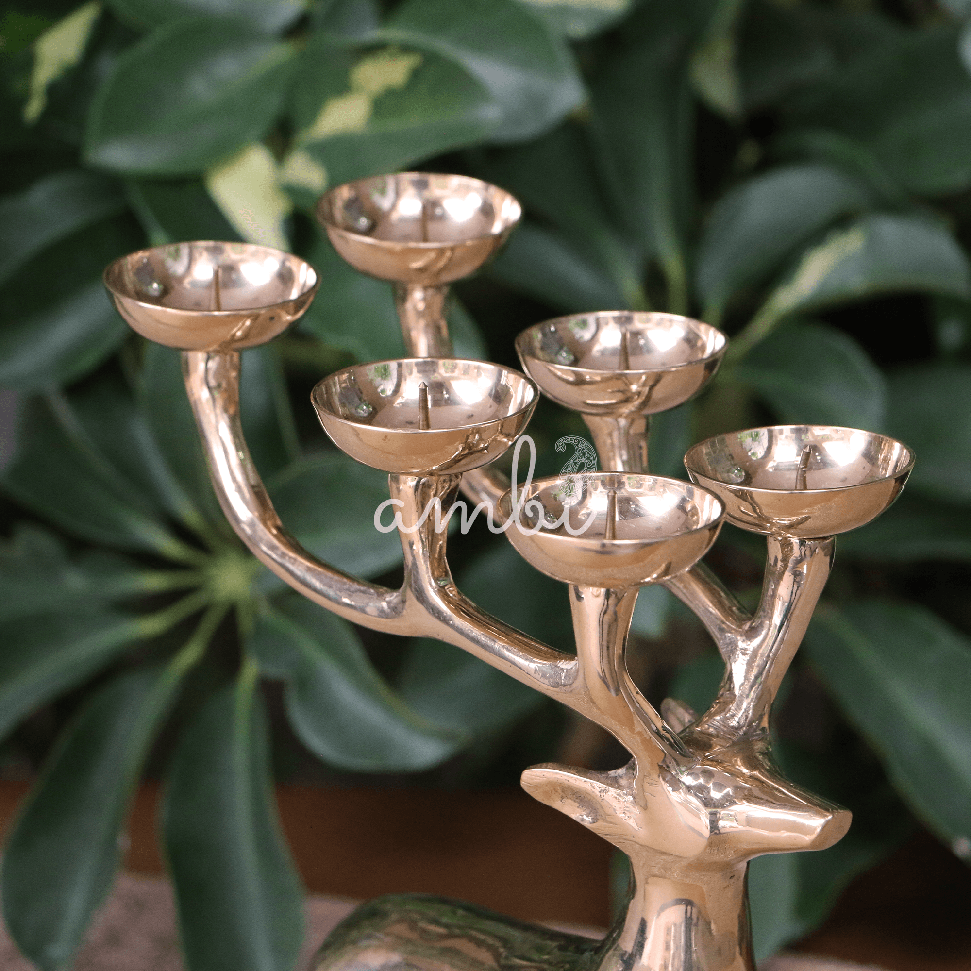 100% Pure Brass Large Reindeer 6 Candles Holder