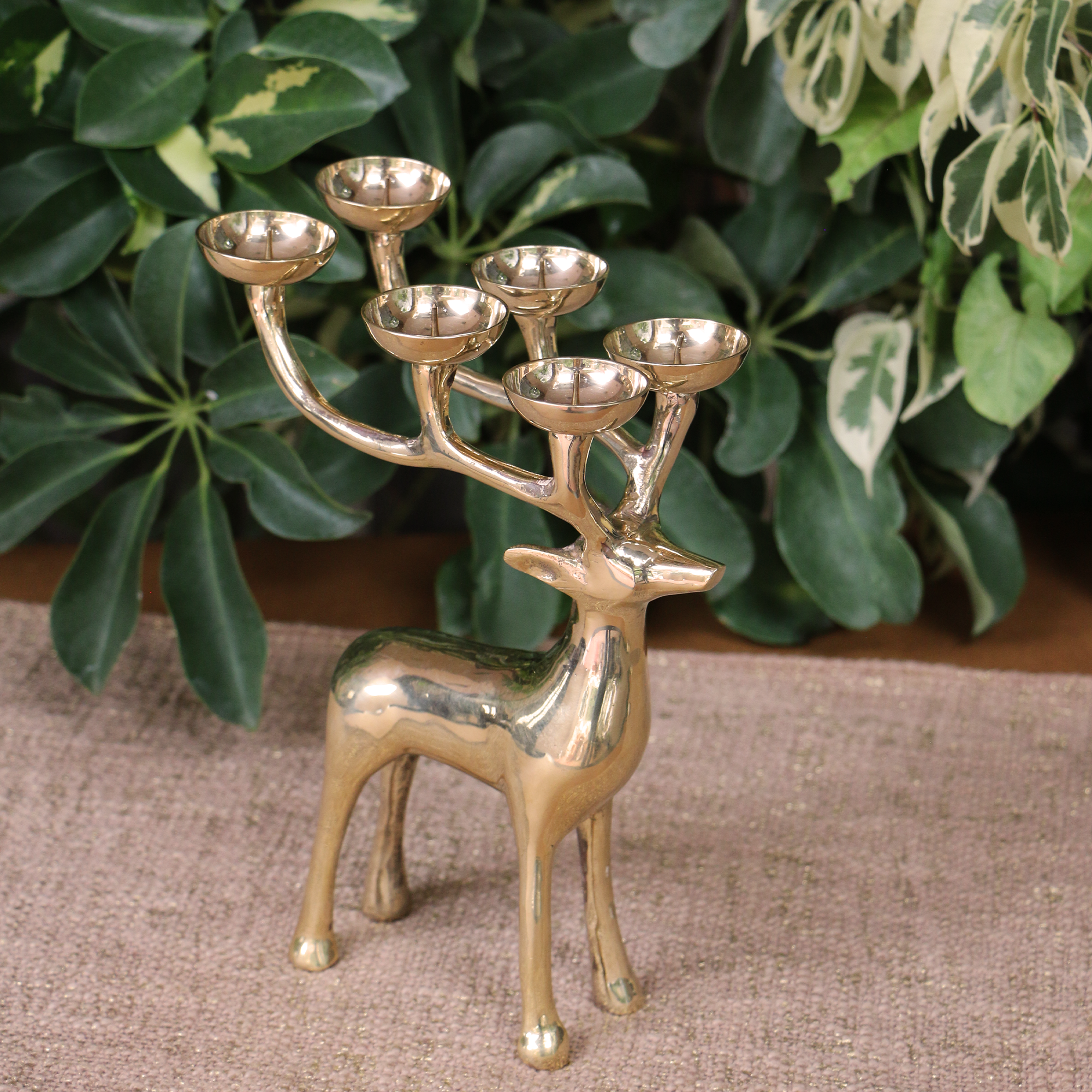 100% Pure Brass Large Reindeer 6 Candles Holder