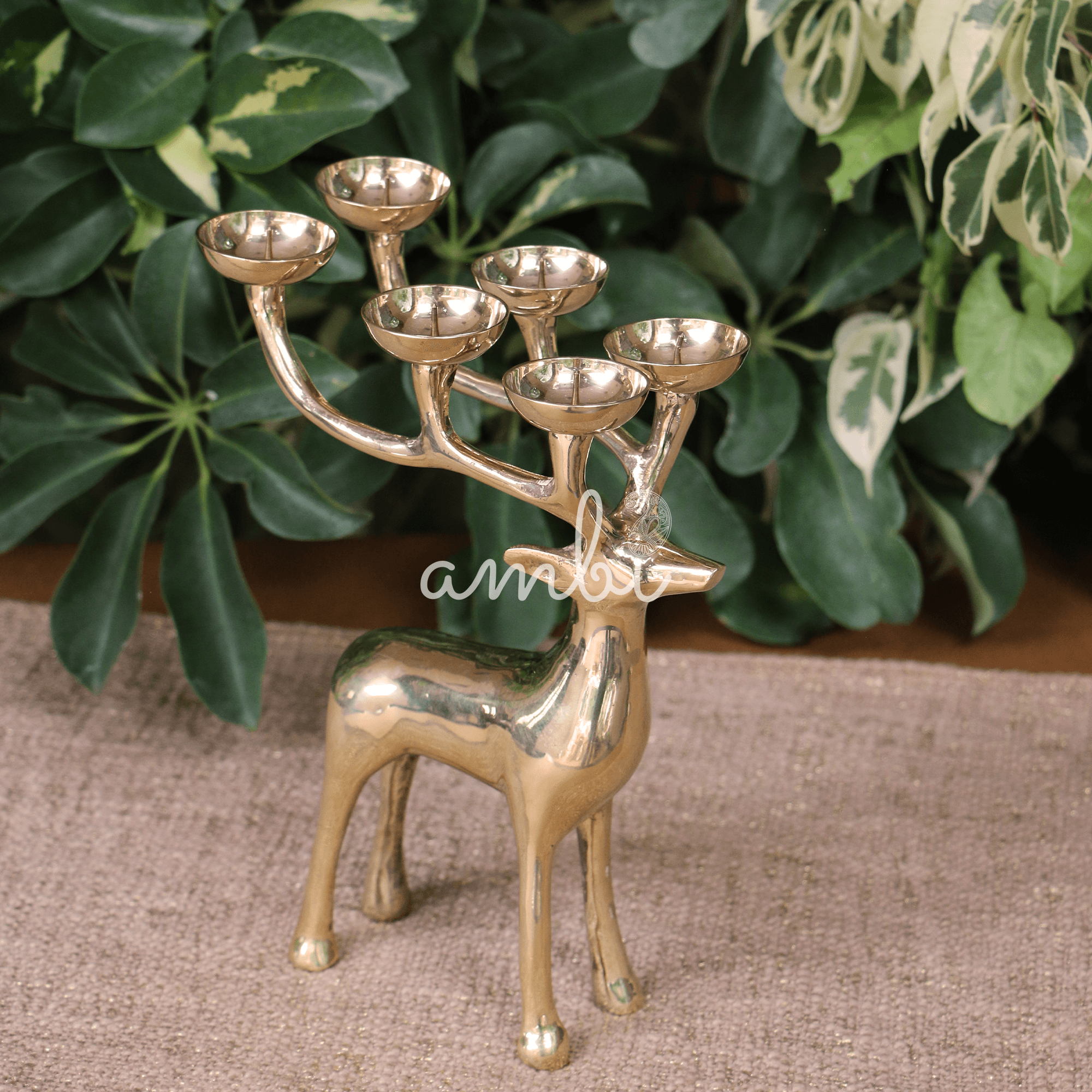 100% Pure Brass Large Reindeer 6 Candles Holder