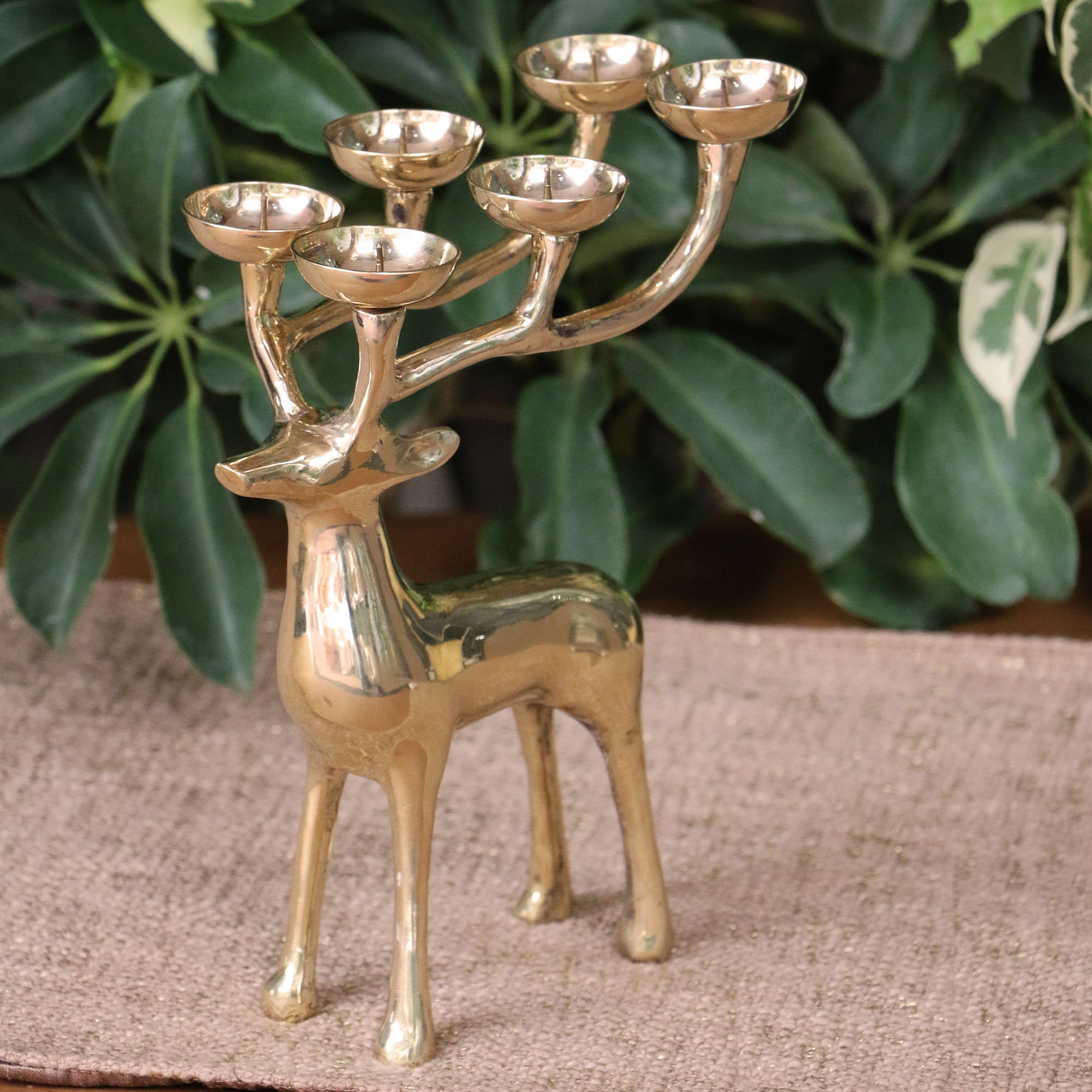 100% Pure Brass Large Reindeer 6 Candles Holder