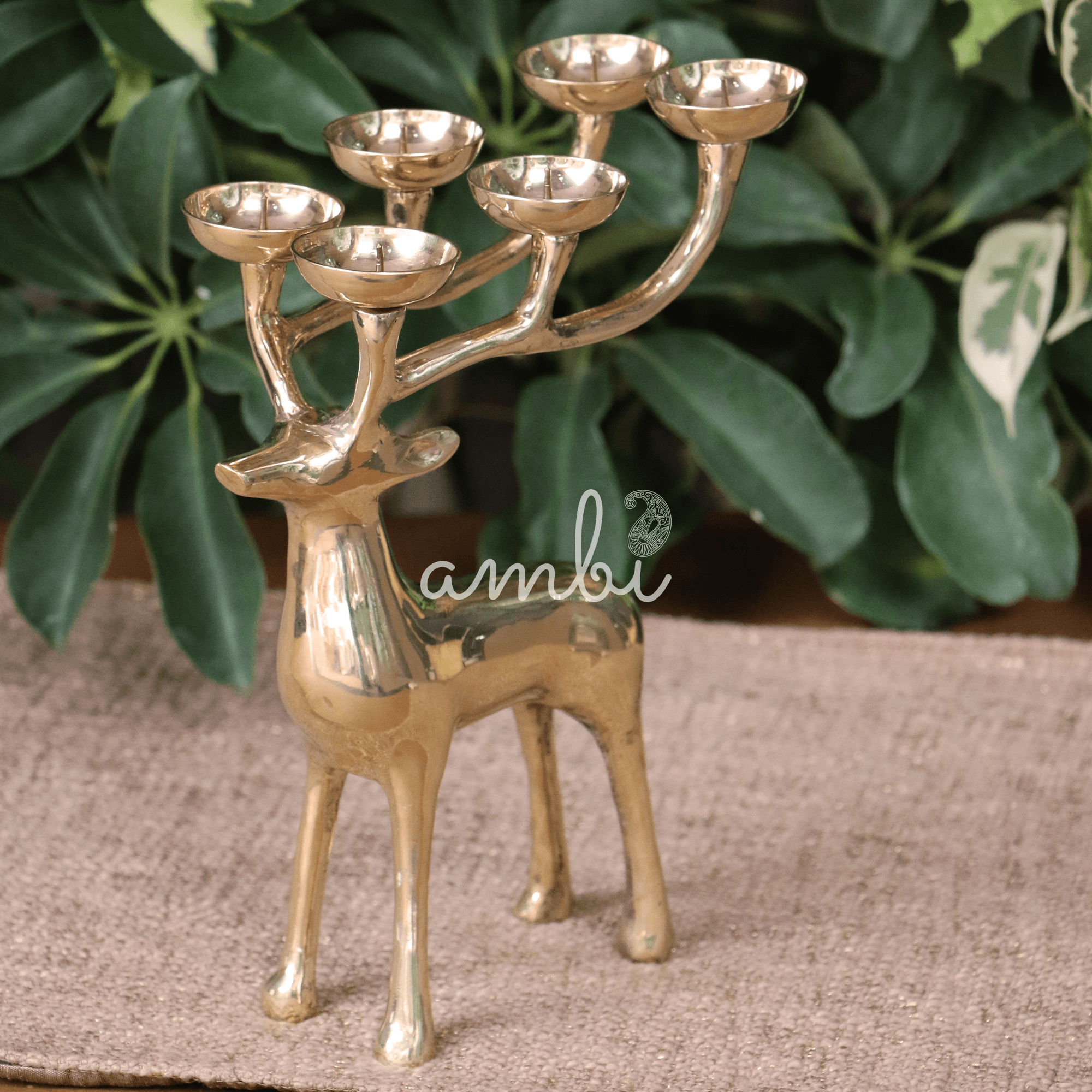 100% Pure Brass Large Reindeer 6 Candles Holder