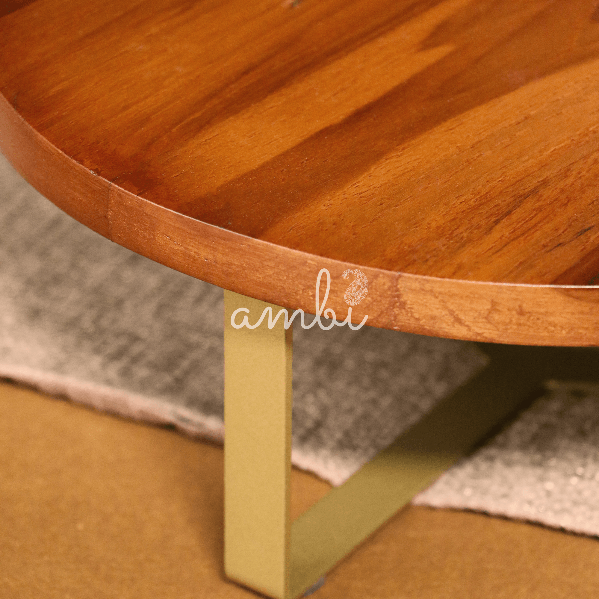 Ambi Pure Brass & Sheesham Wood Centre Dish / Cake / Dessert / Fruit / Centre Piece Tray - 12 inches diameter