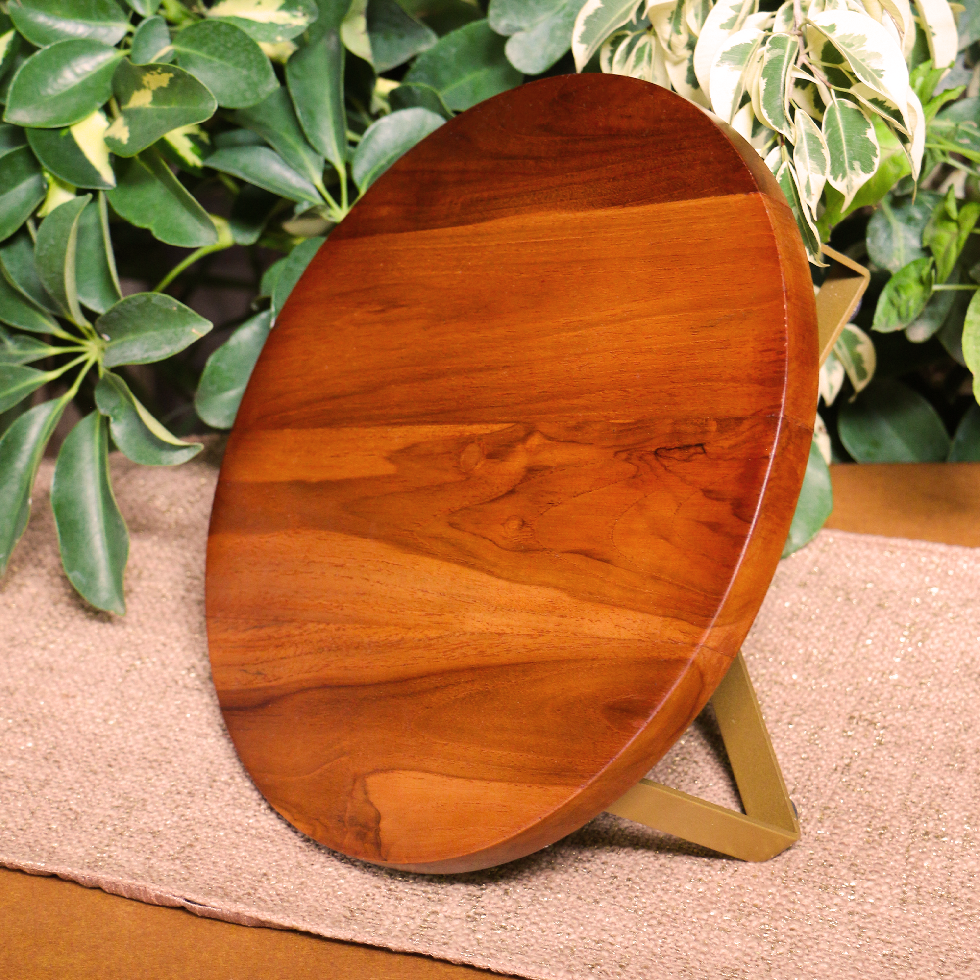 Ambi Pure Brass & Sheesham Wood Centre Dish / Cake / Dessert / Fruit / Centre Piece Tray - 12 inches diameter