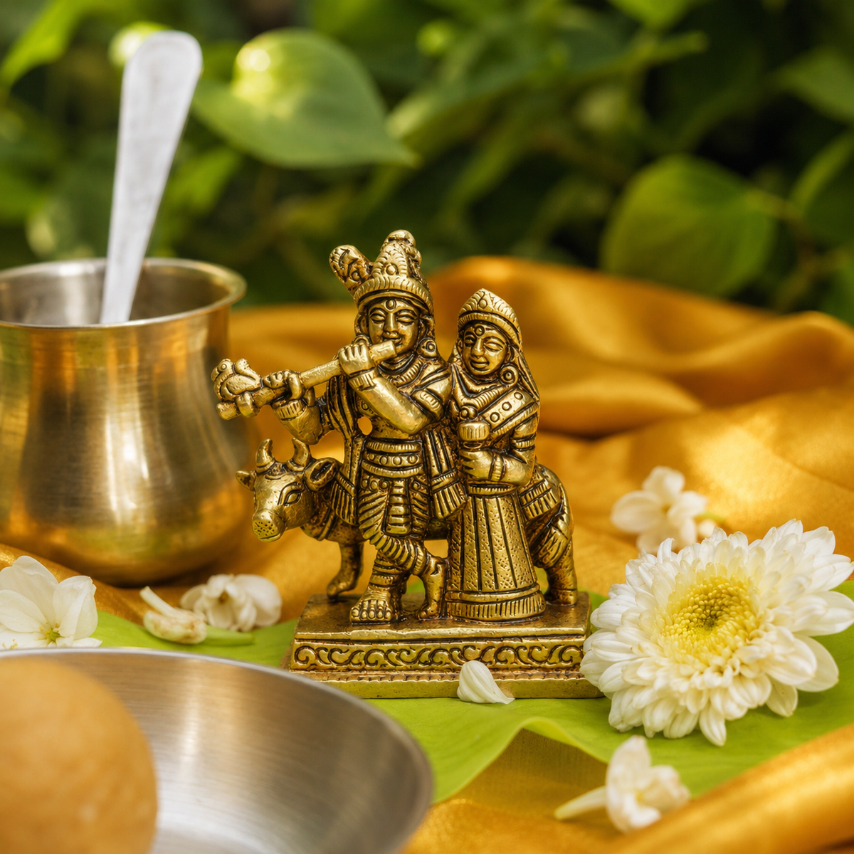 Pure Brass Radha and Krishna Idol - 3.2 inch height
