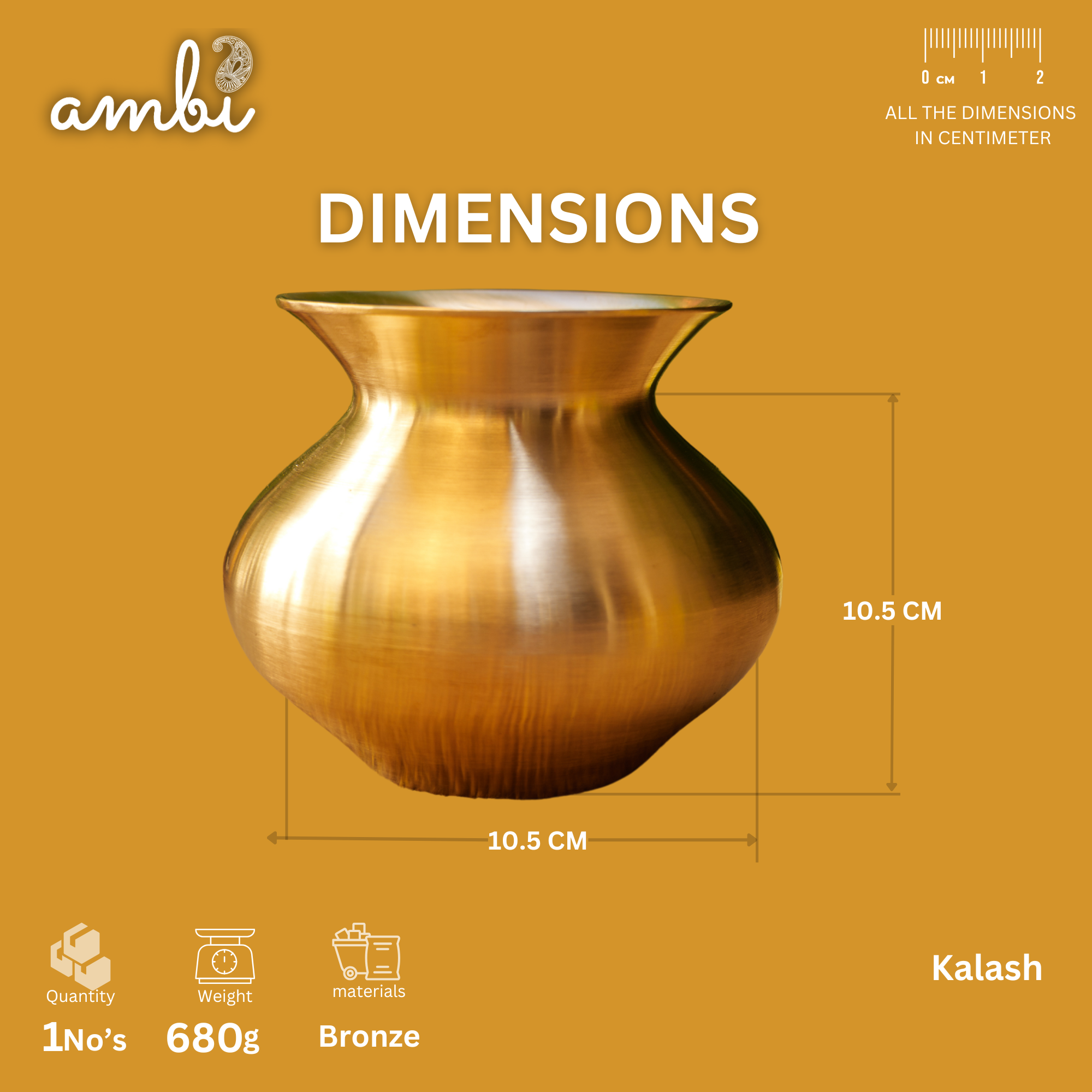 Pure 100% Lead Free Kansa Lota Kalash for Pooja or Water Storage - Pooja / Rituals / Health - 650 ML