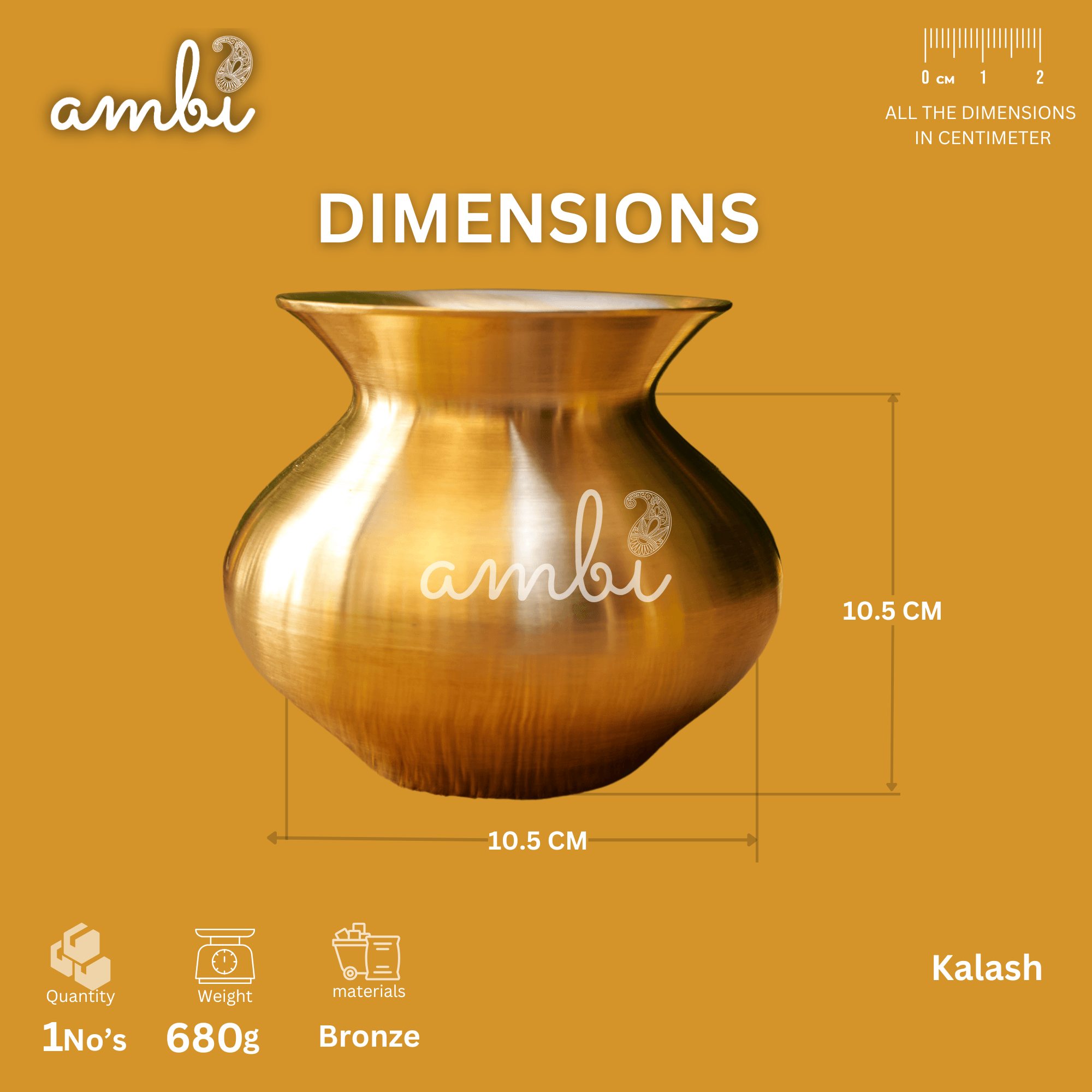 Pure 100% Lead Free Kansa Lota Kalash for Pooja or Water Storage - Pooja / Rituals / Health - 650 ML