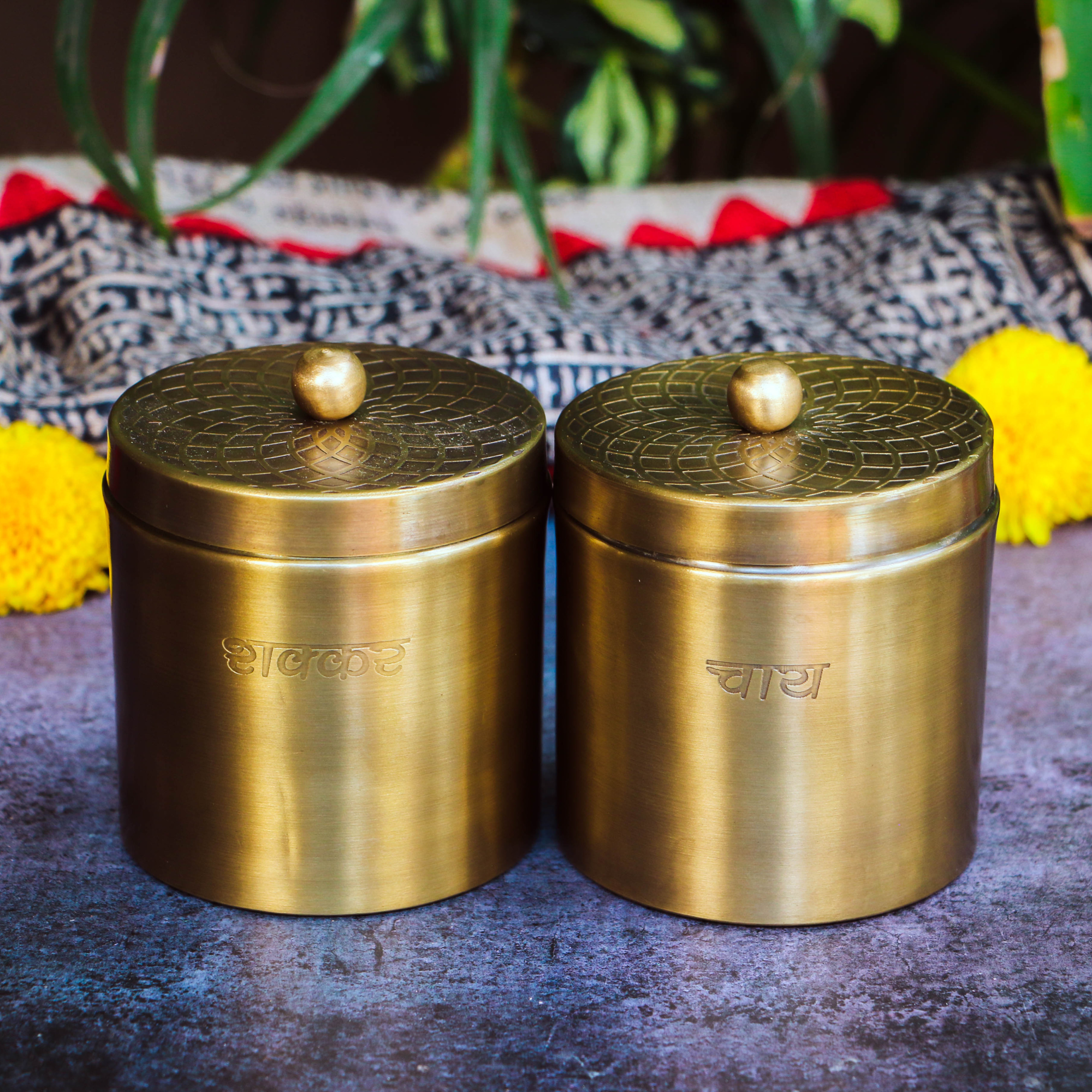 100% Pure Brass Tea and Sugar Air Tight Storage Boxes