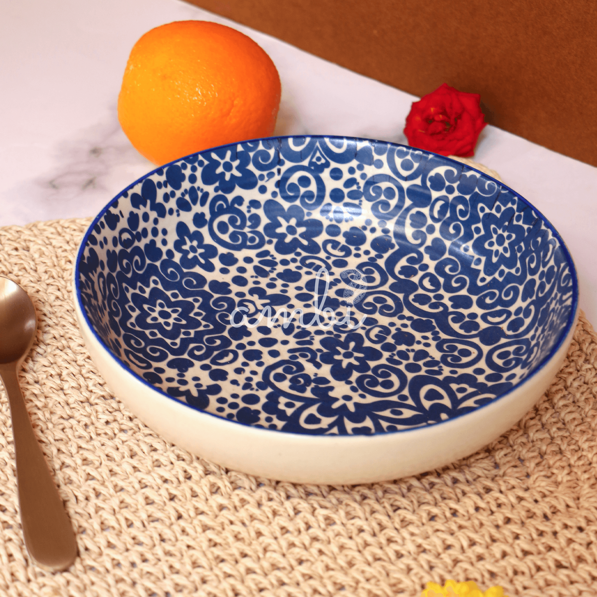 Ambi Blue Decal Flat Salad Bowl 7.5 inch