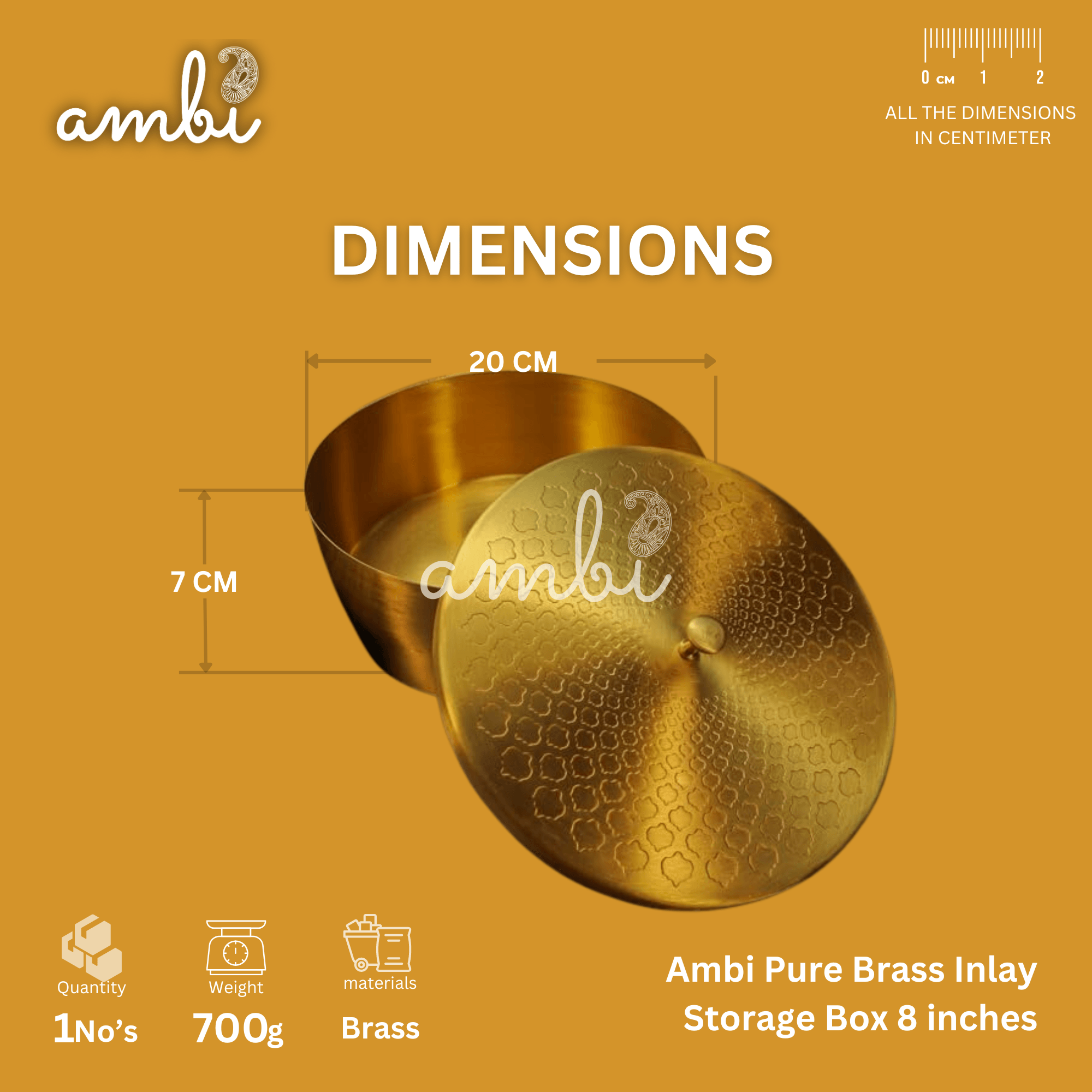 Legacy Box - Pure Brass Inlay Storage Box - 8.0 inches Diameter- Spiral Design