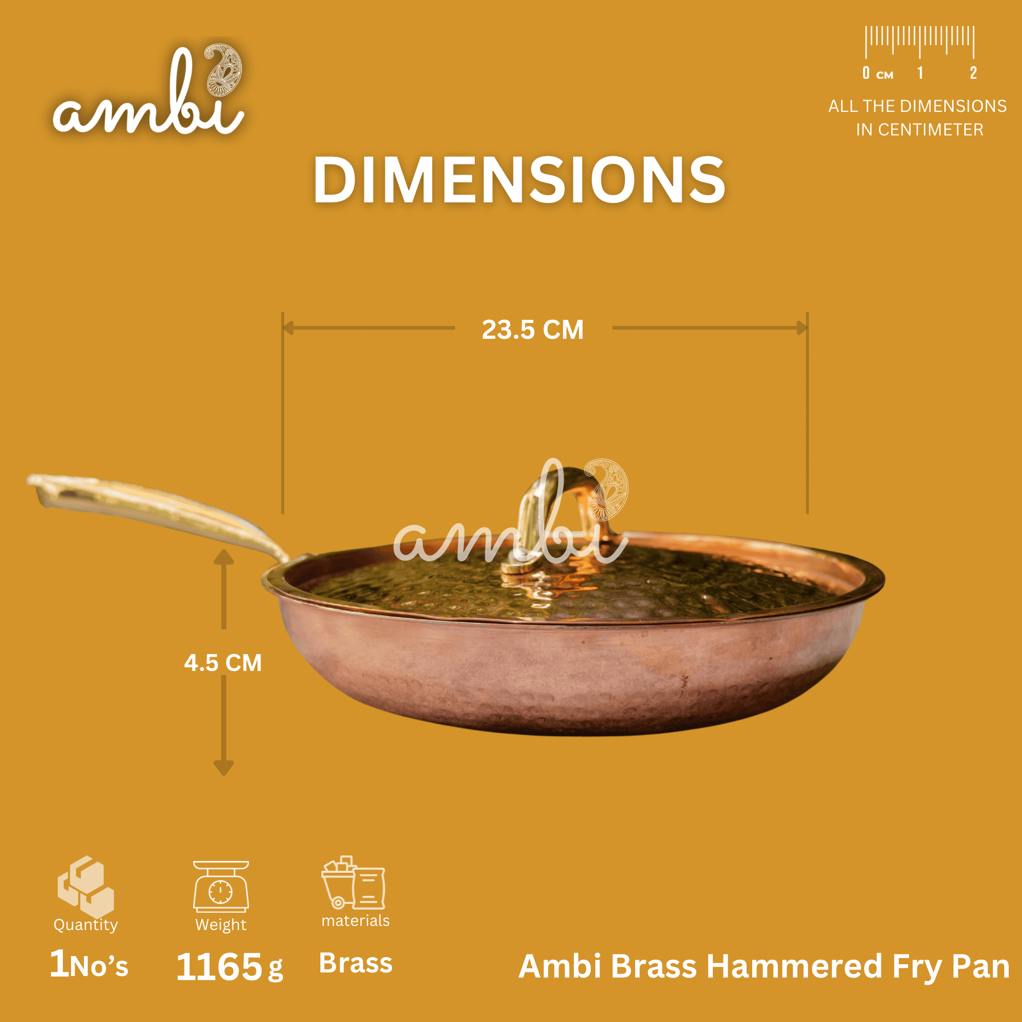 Ambi Pure Brass Copper Coated Hammered Fry Pan