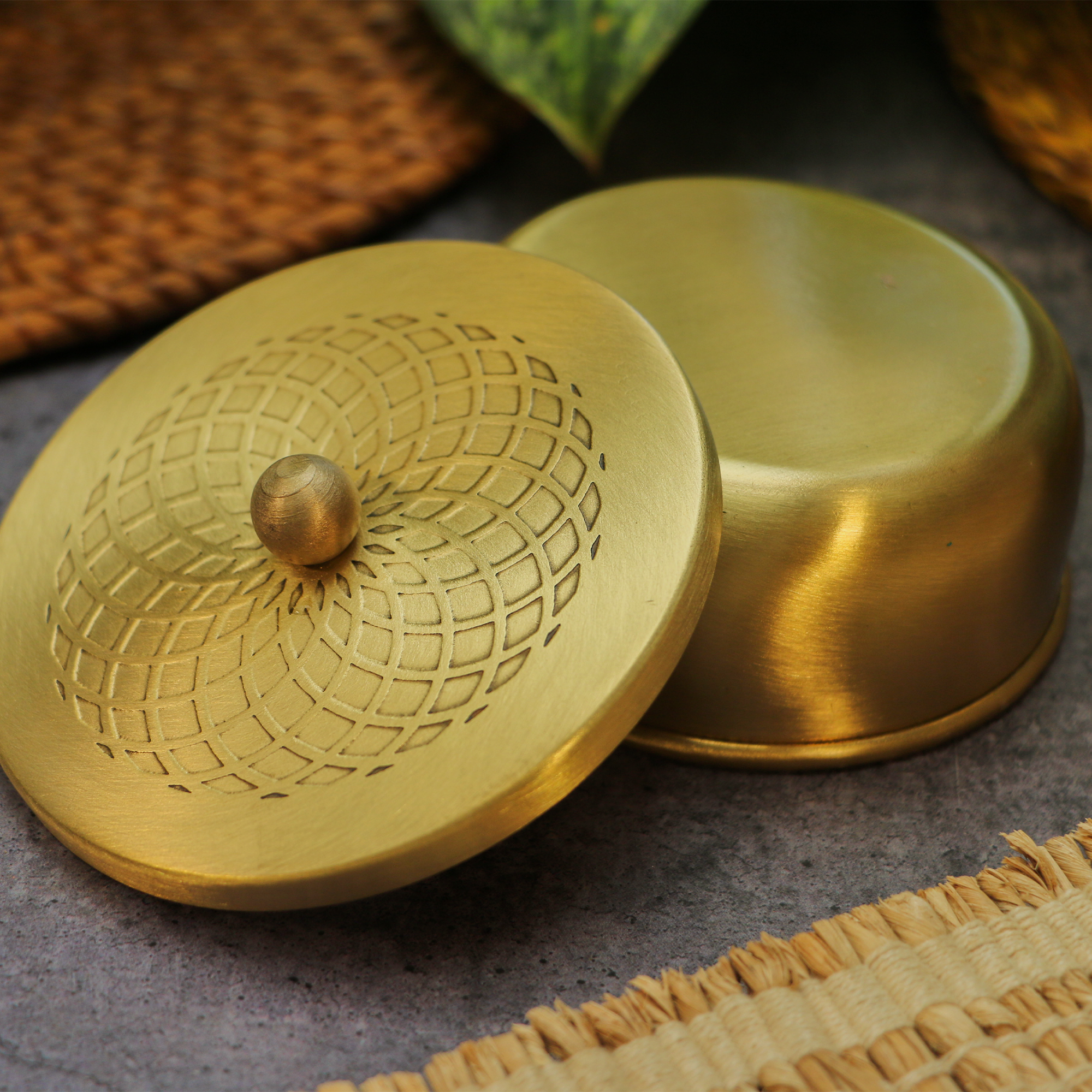 Pure Brass Small Nut / Trinket Jar Box - 3.5 inches Diameter - Spiral Design
