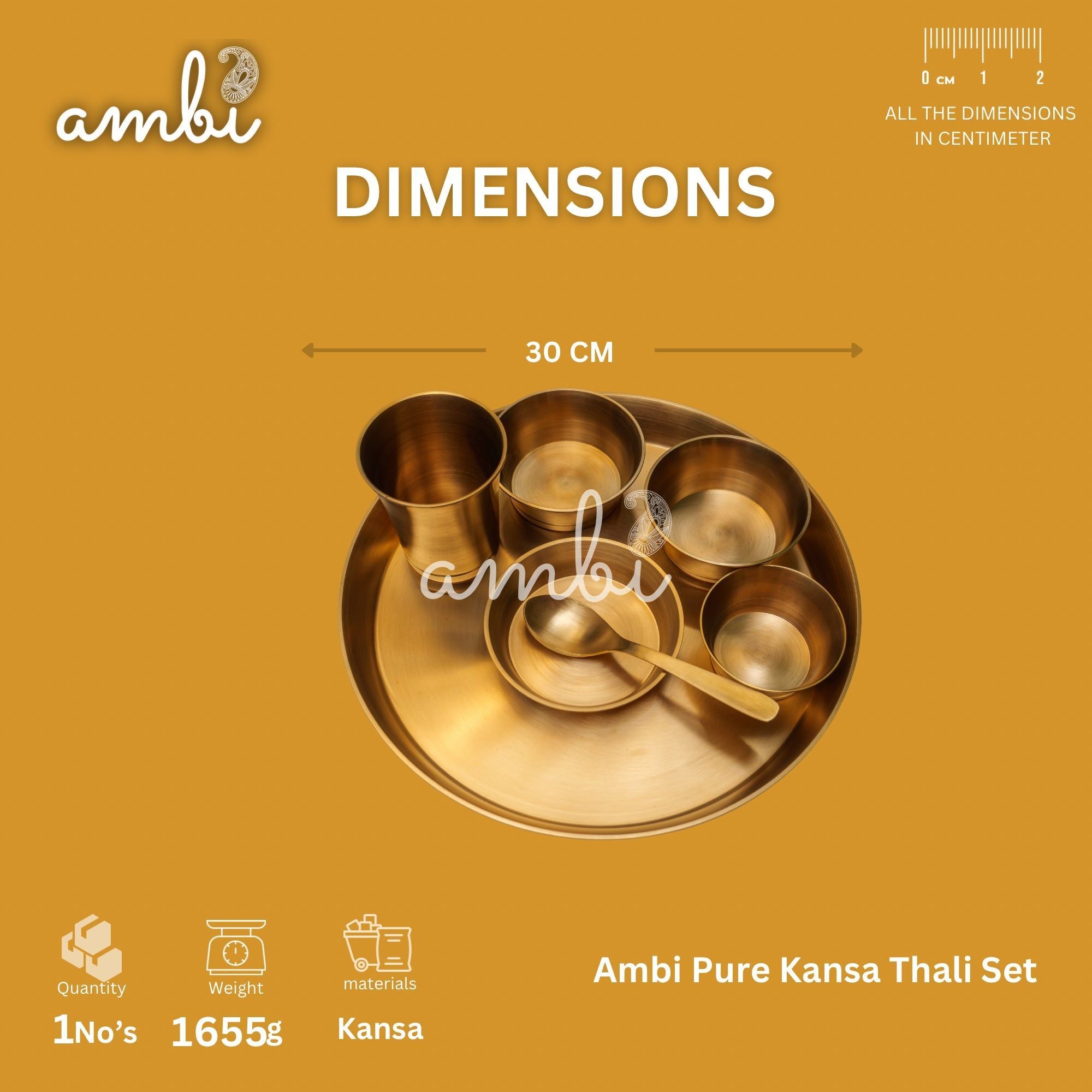 Ambi Pure Brass Fluid Grace' Ethnic Thali Set of 7 - Heavy Make