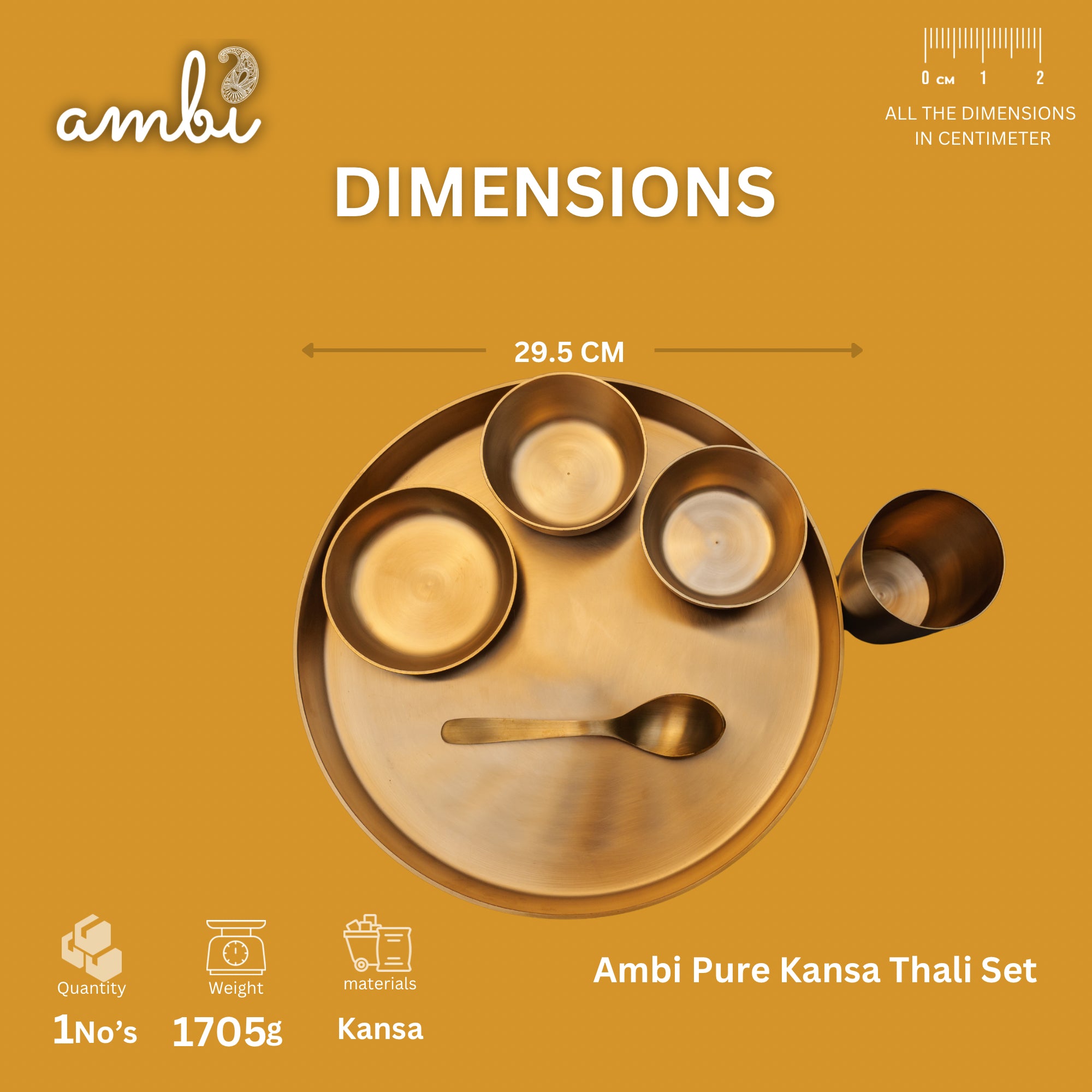 Ambi Pure 100% Lead Free Kansa Thali Set of 6 Original Design 1.7 kg