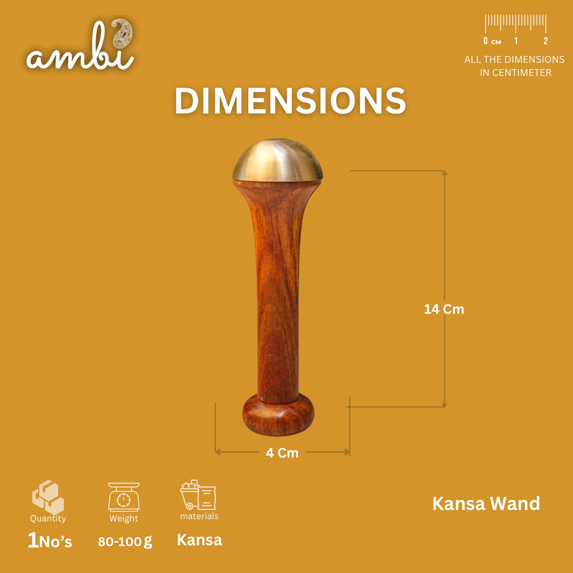 100% Lead Free Pure Kansa Wand Massager For Face and Body - 5.5 inch