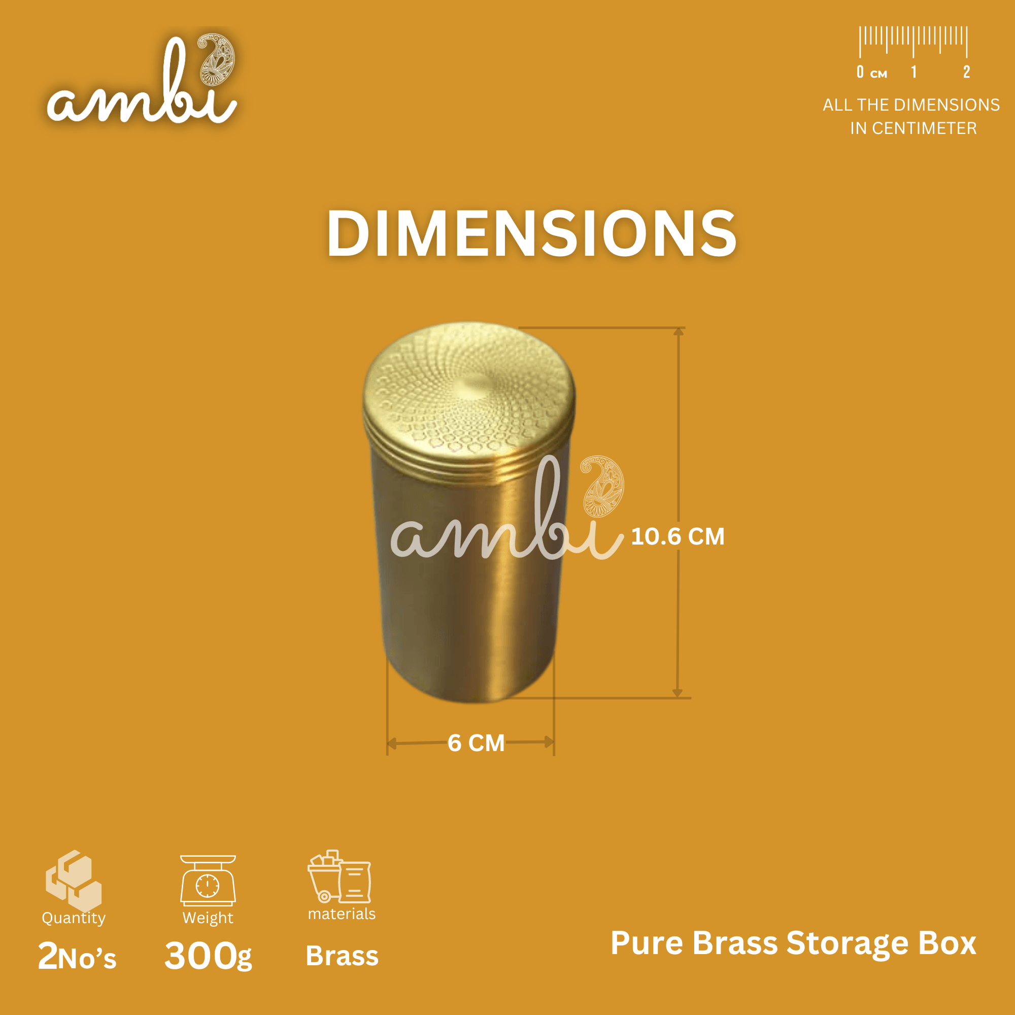 Pure Brass Storage Spice Box 4 Inch - Set of 2 boxes