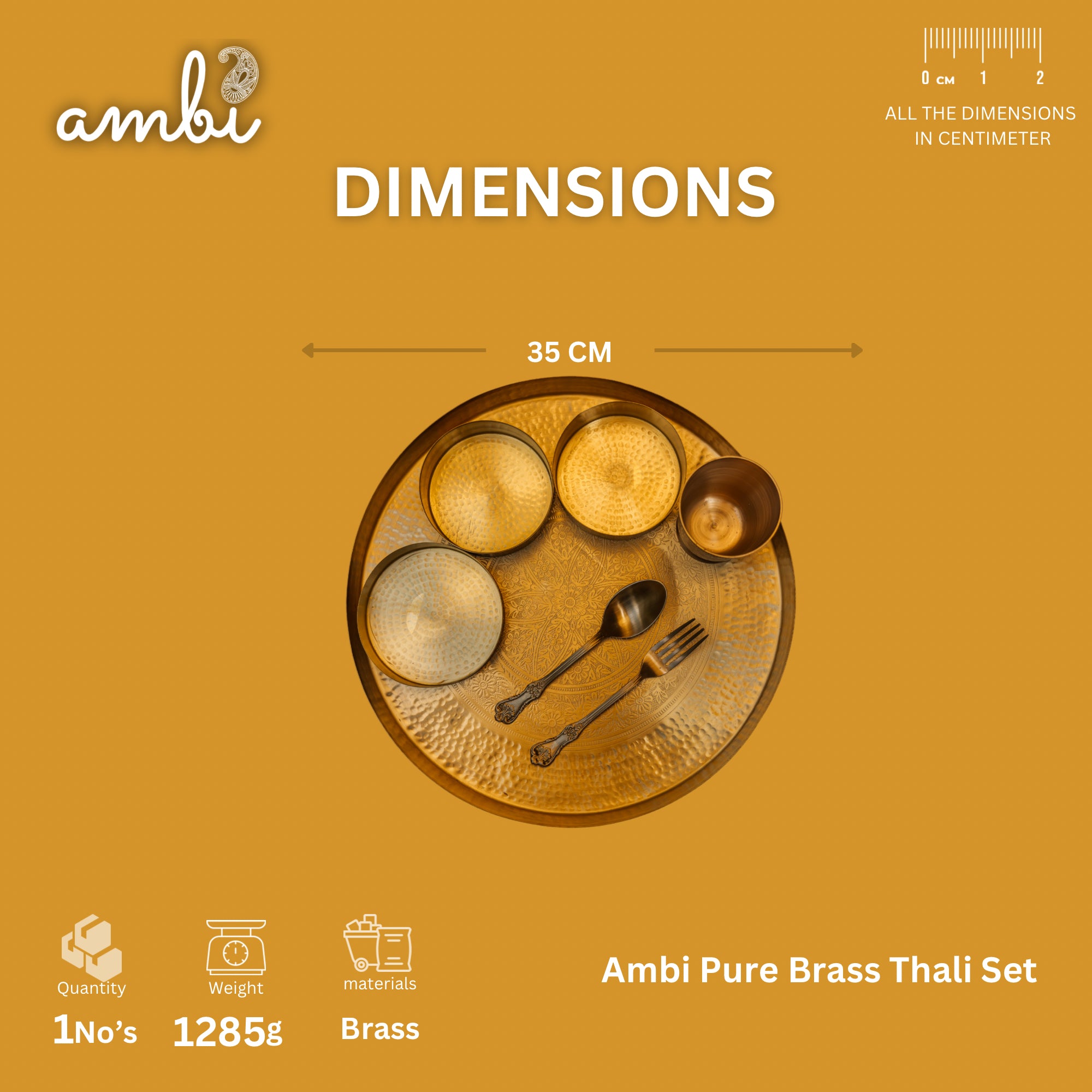 Ambi Pure Brass Inlay Design Exquisite Thali Set of 7