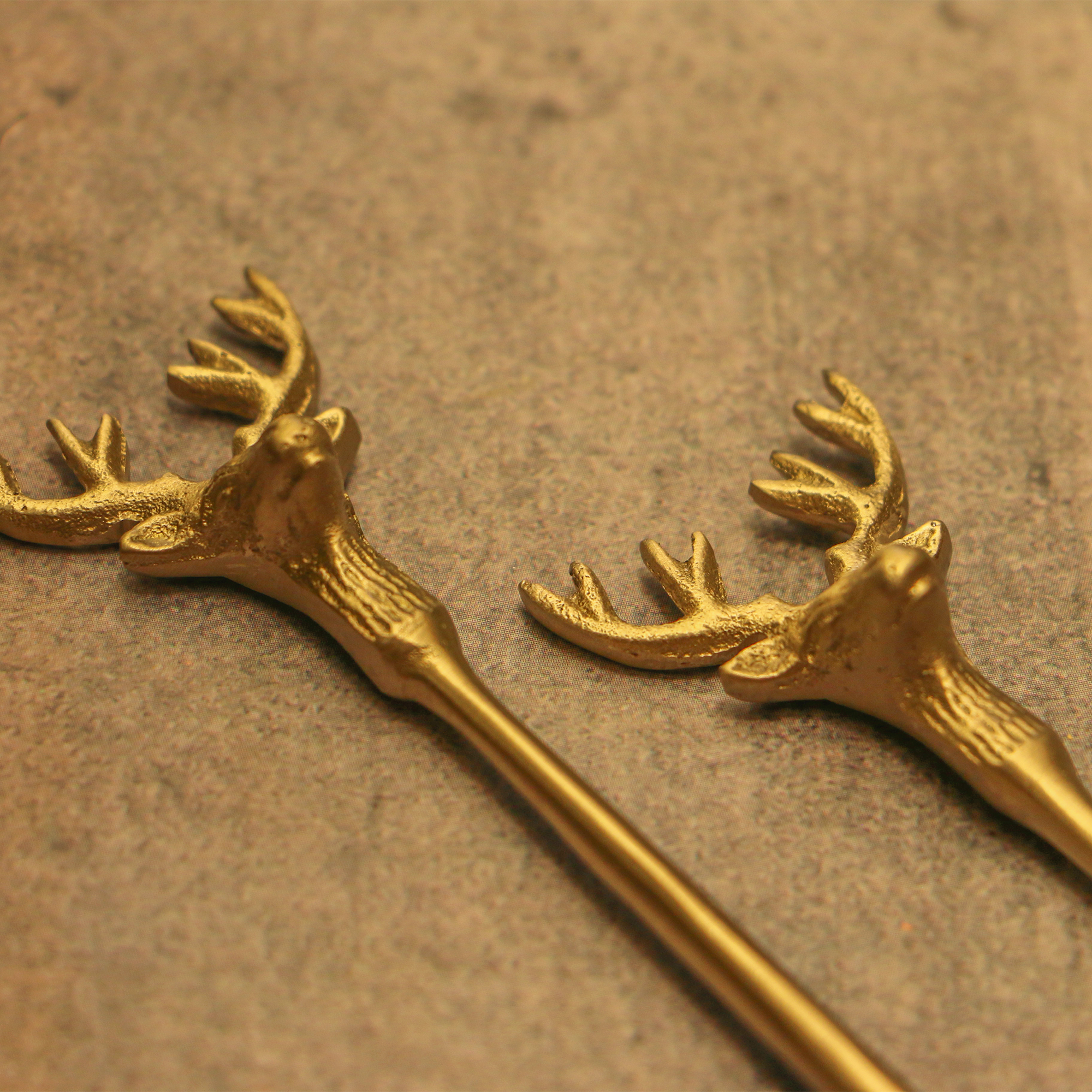 Brass Reindeer Head Cocktail Stirrers