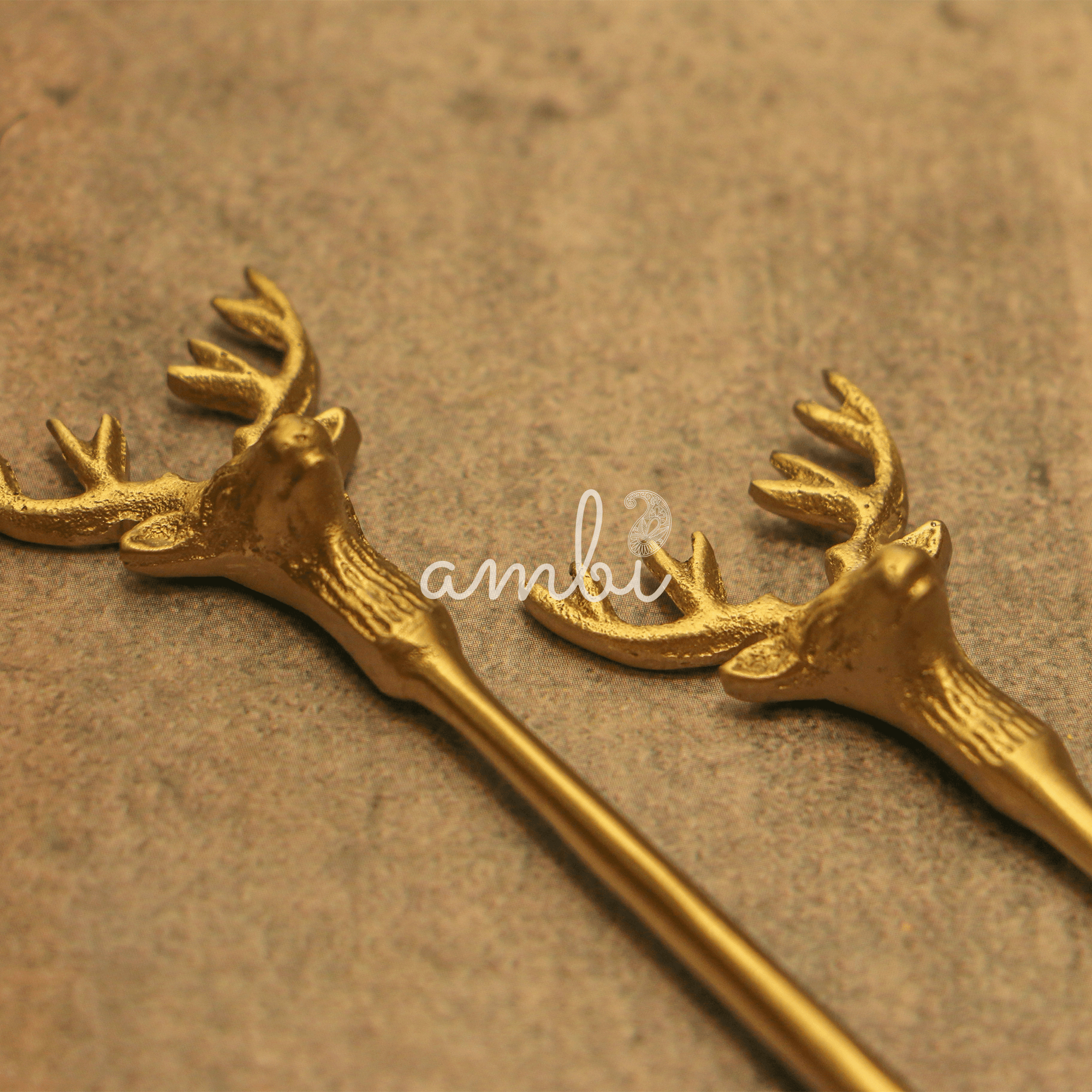 Brass Reindeer Head Cocktail Stirrers