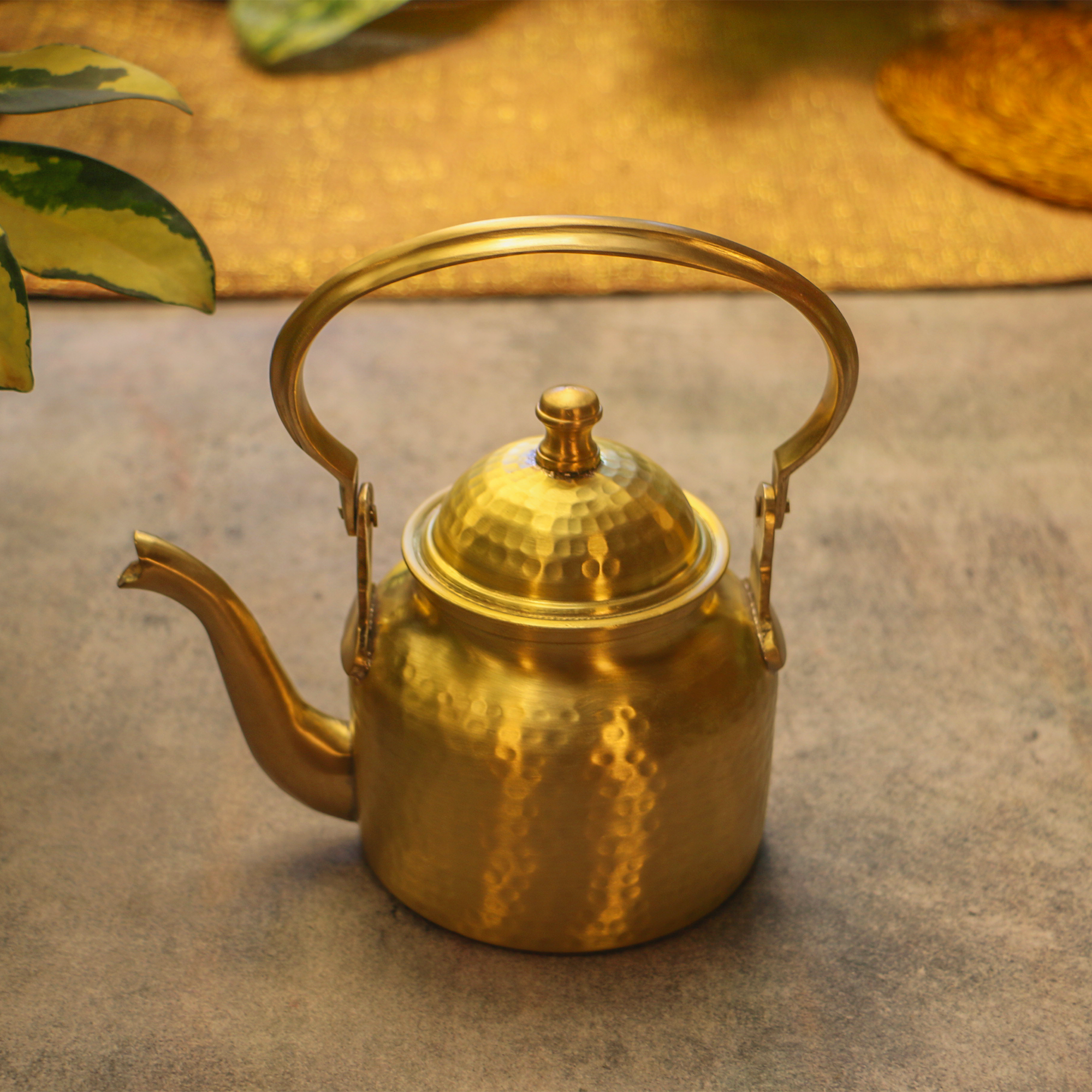 Brushed Gold Matt Finish Pure Brass Kettle Large - 1000 ML
