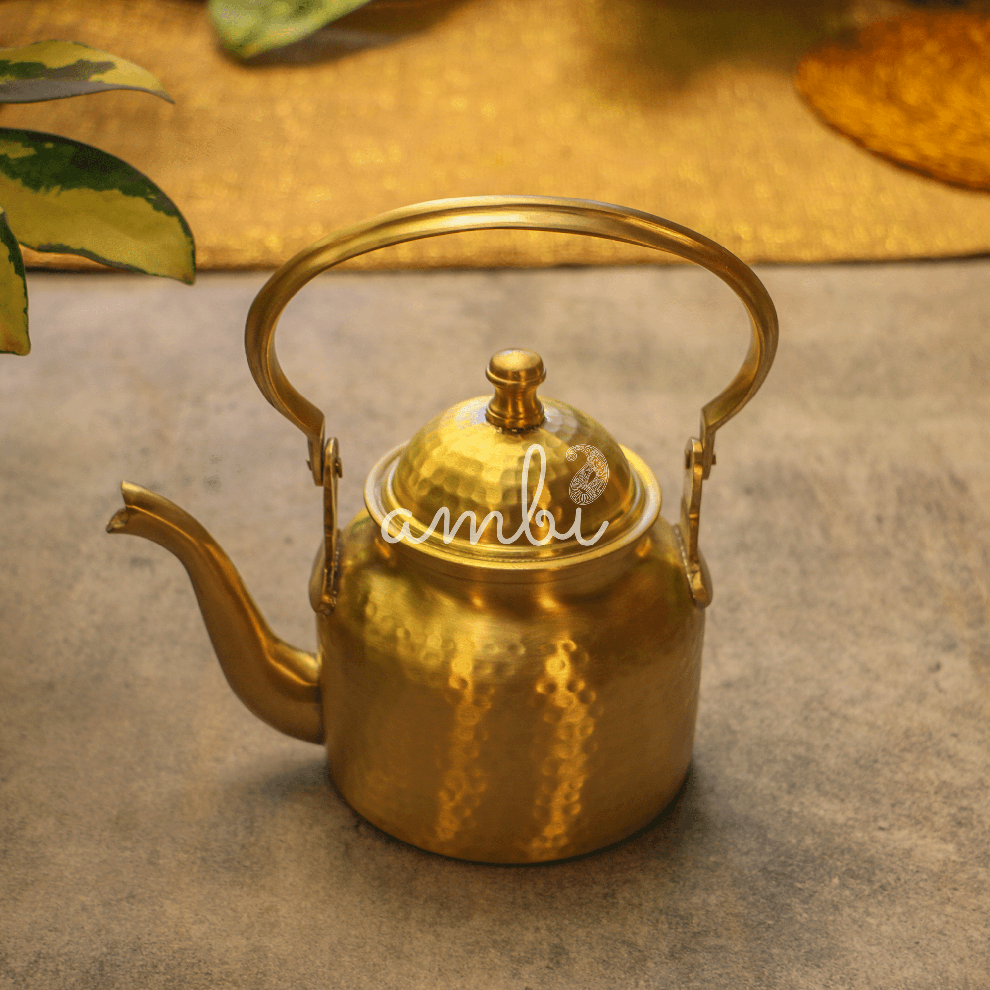 Brushed Gold Matt Finish Pure Brass Kettle Large - 1000 ML