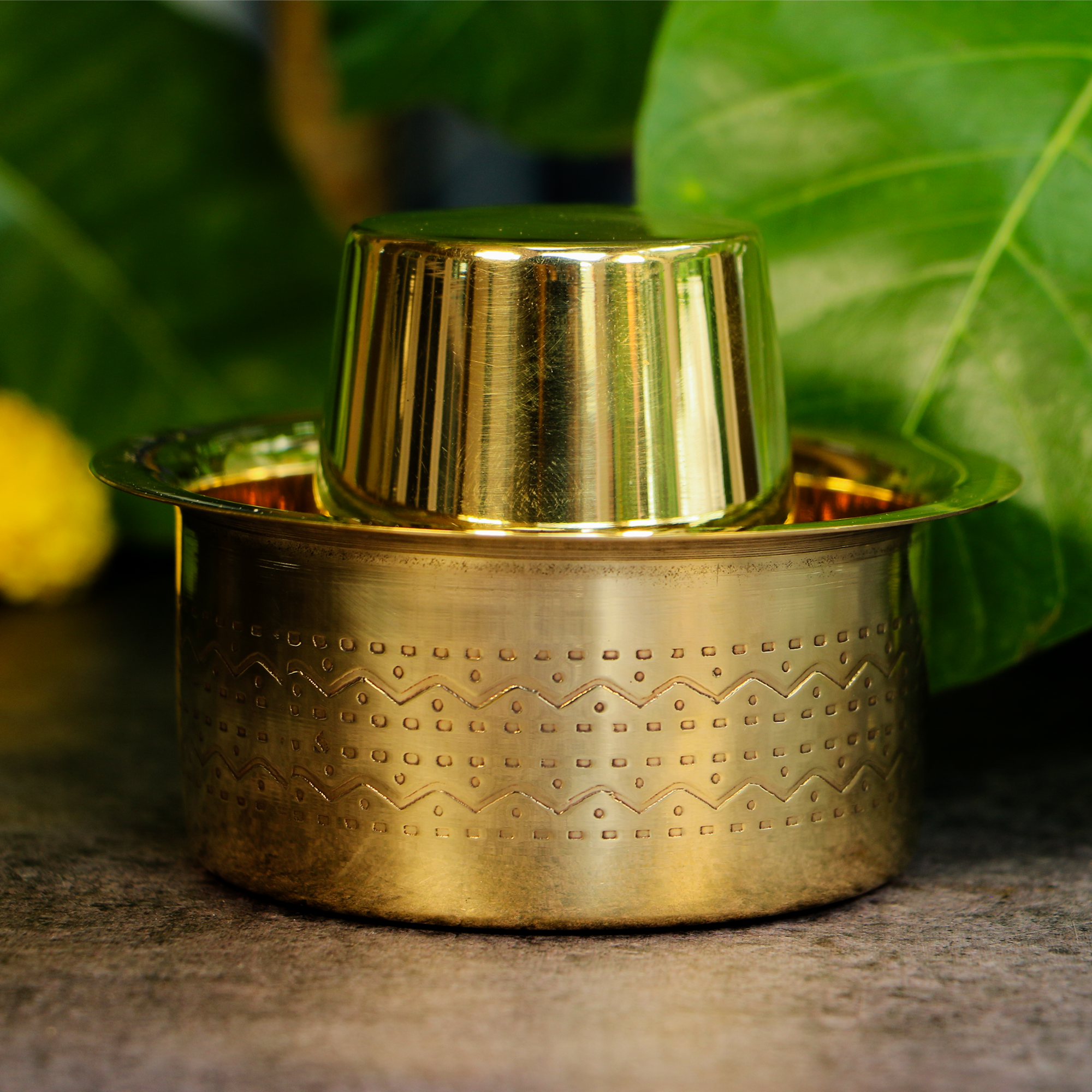 Traditional Pure Brass Filter Coffee Dabara Cup Set | South Indian Classic