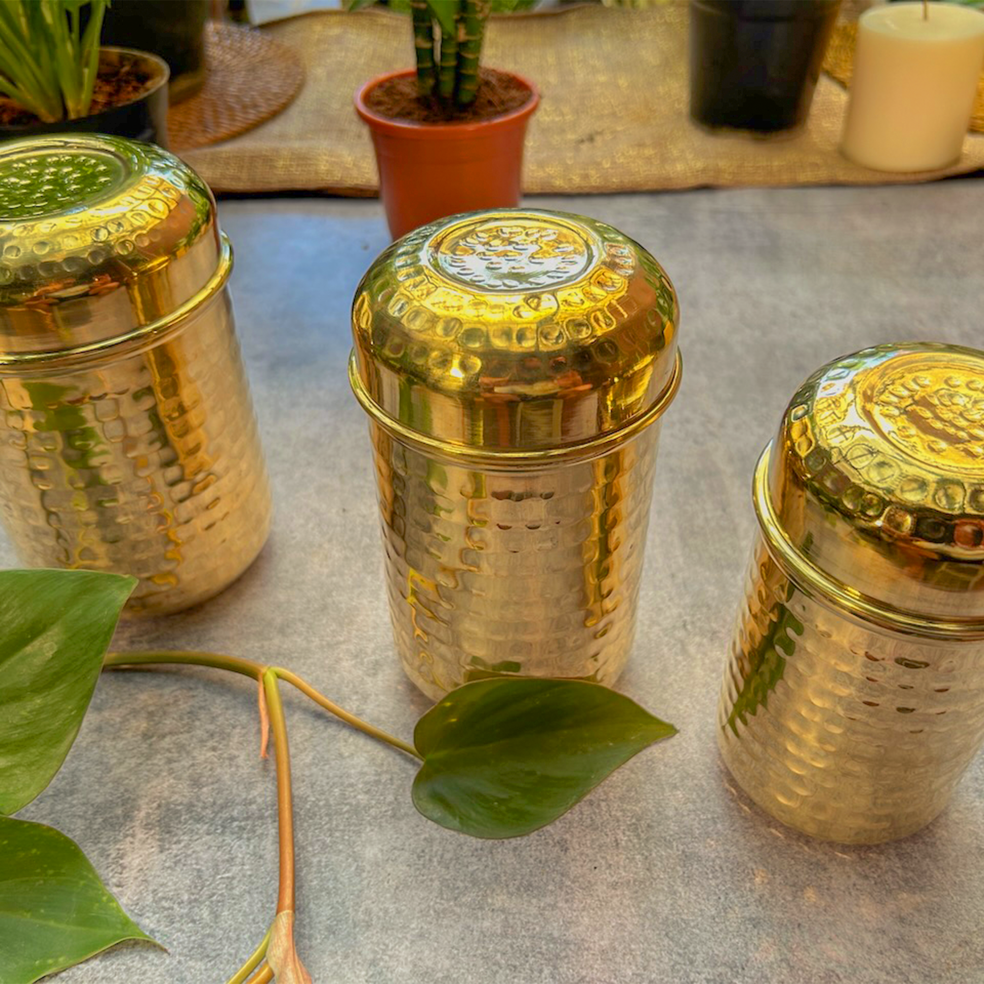 Hammered Brass Storage Boxes - Set of 3
