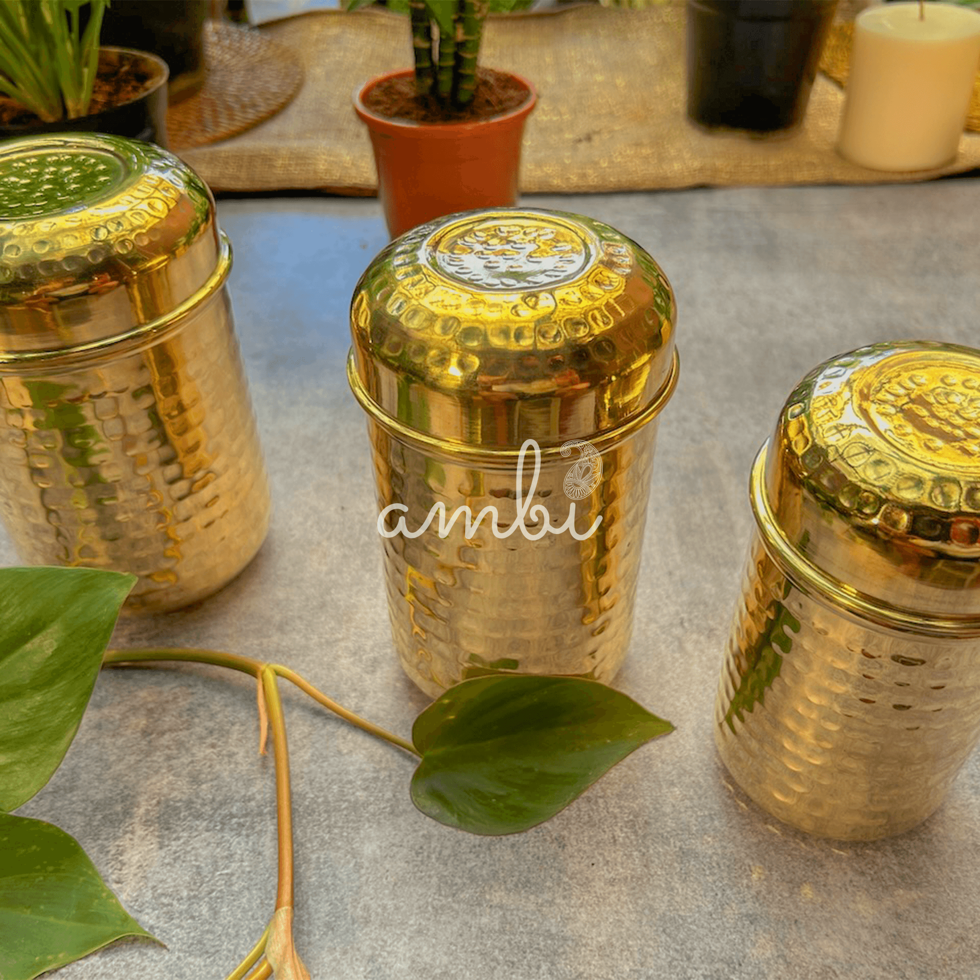 Hammered Brass Storage Boxes - Set of 3