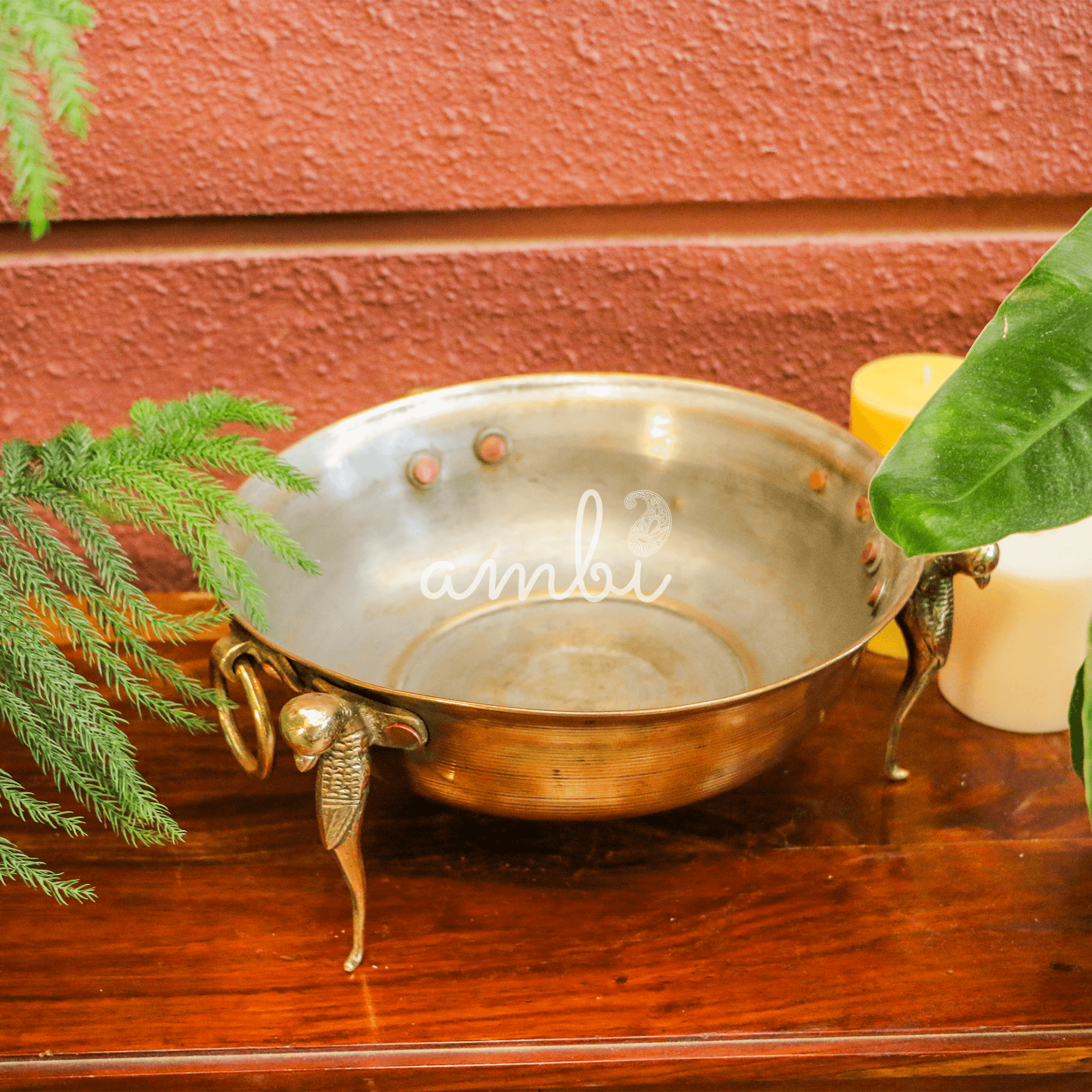 Vintage Brass Urli / Container on Engraved Legs