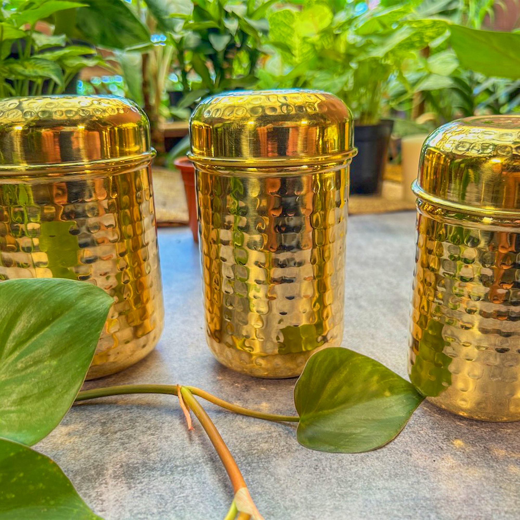 Hammered Brass Storage Boxes - Set of 3