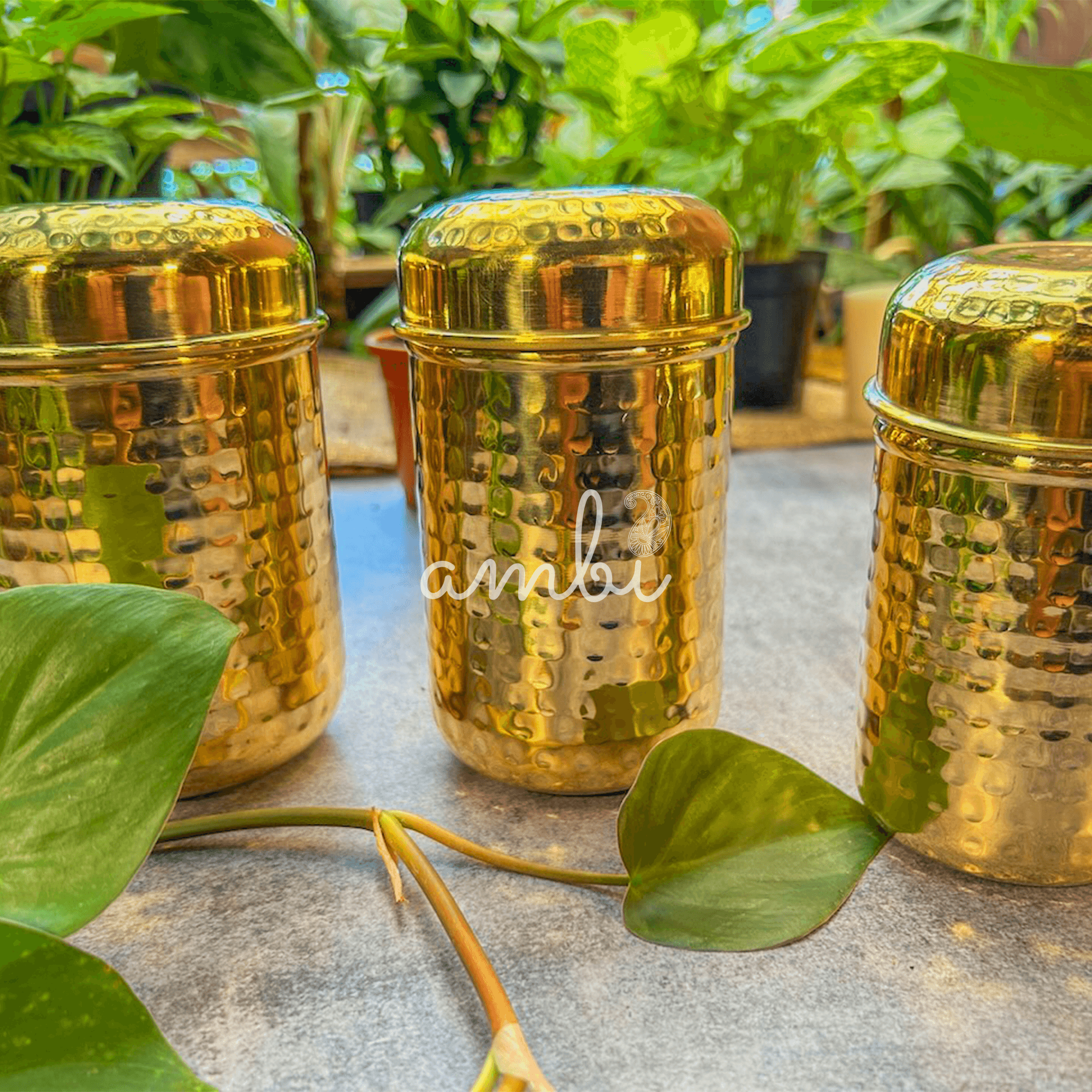 Hammered Brass Storage Boxes - Set of 3