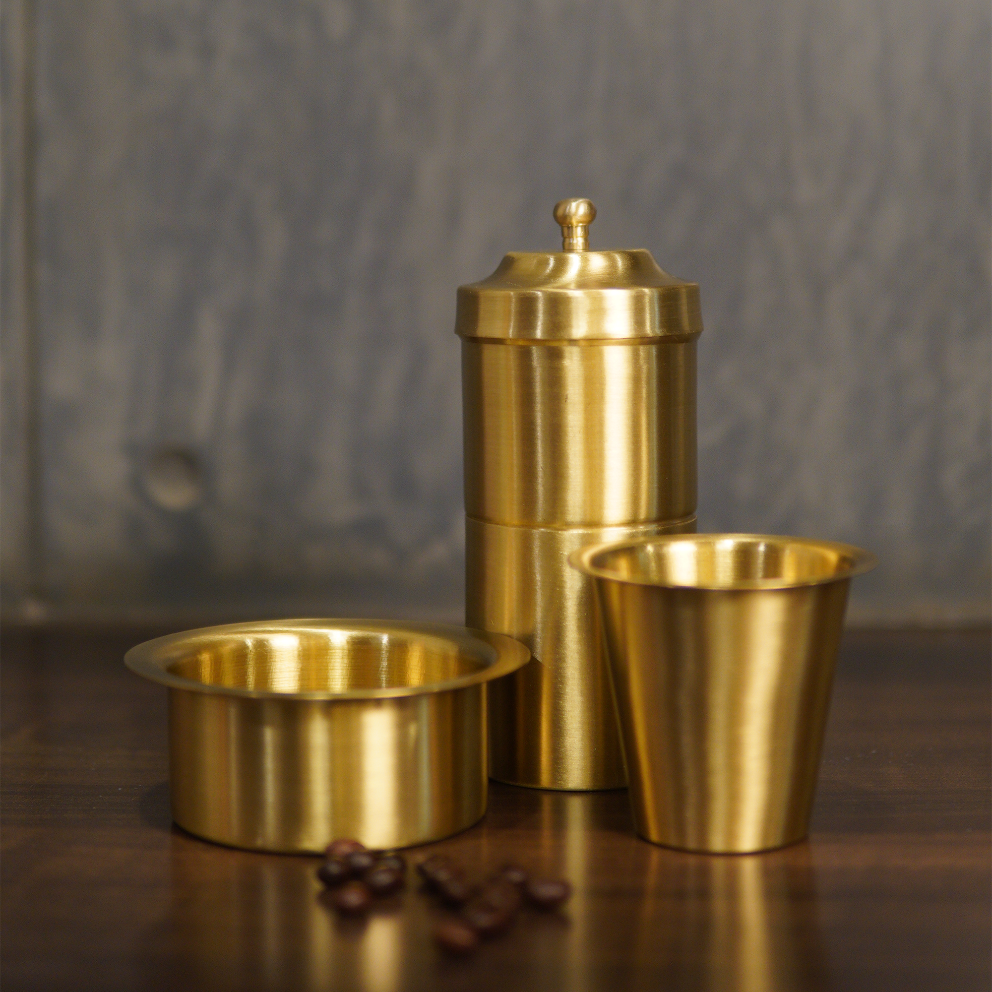 Pure Brass South Indian Coffee Filter & Dabara Cup Set | Complete Brewing Set