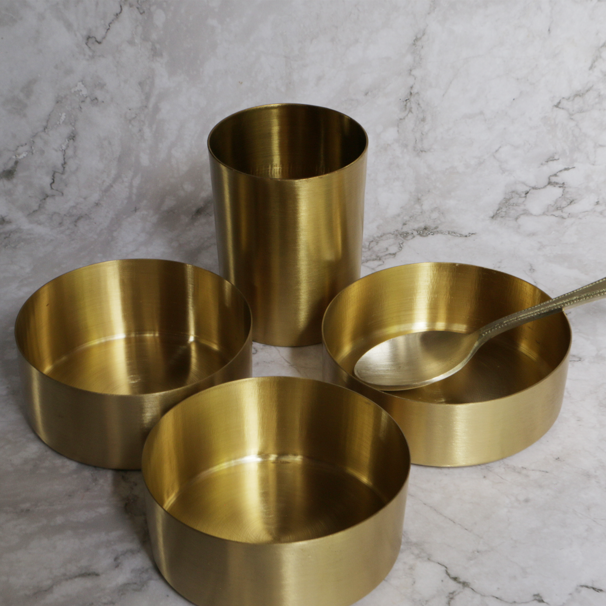 Brass Super Value Thali Set - Set of 6 pieces - Matt Finish