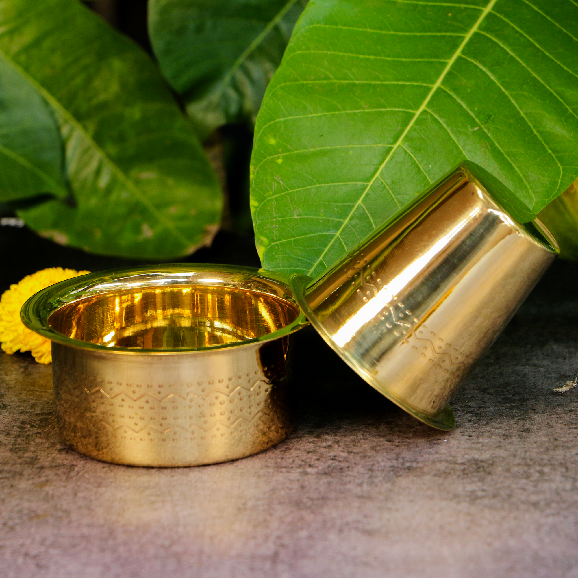 Traditional Pure Brass Filter Coffee Dabara Cup Set | South Indian Classic