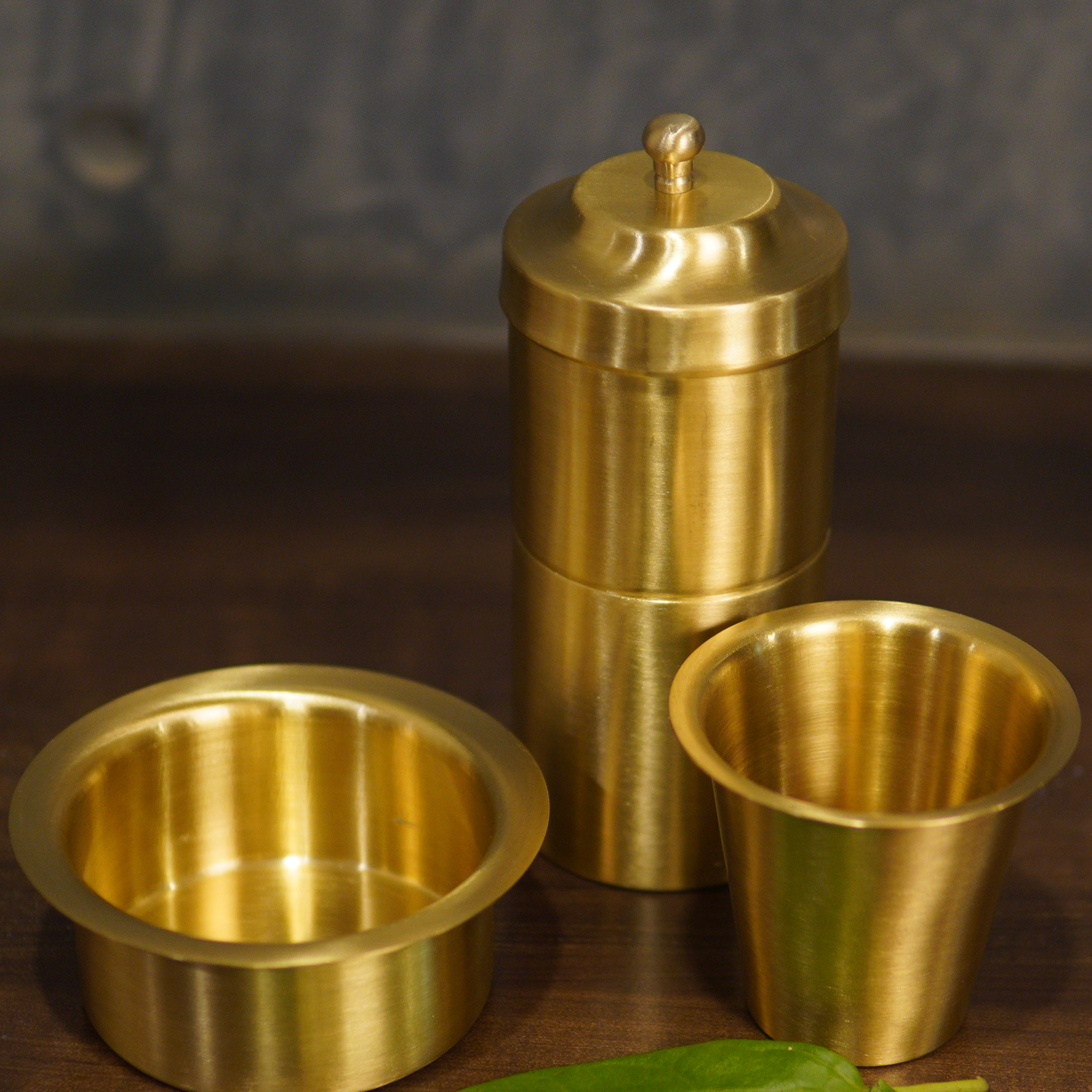 Pure Brass South Indian Coffee Filter & Dabara Cup Set | Complete Brewing Set