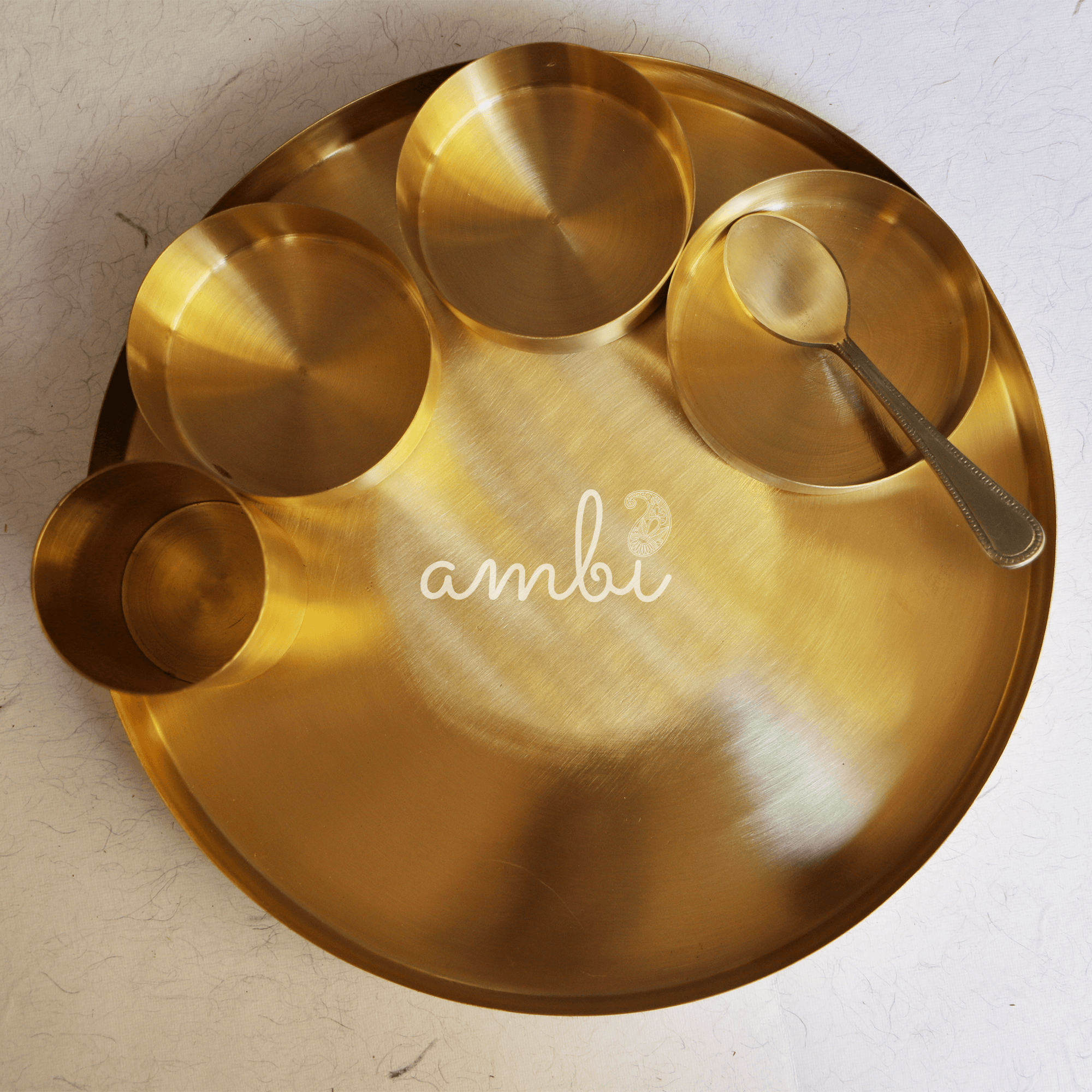 Brass Super Value Thali Set - Set of 6 pieces - Matt Finish