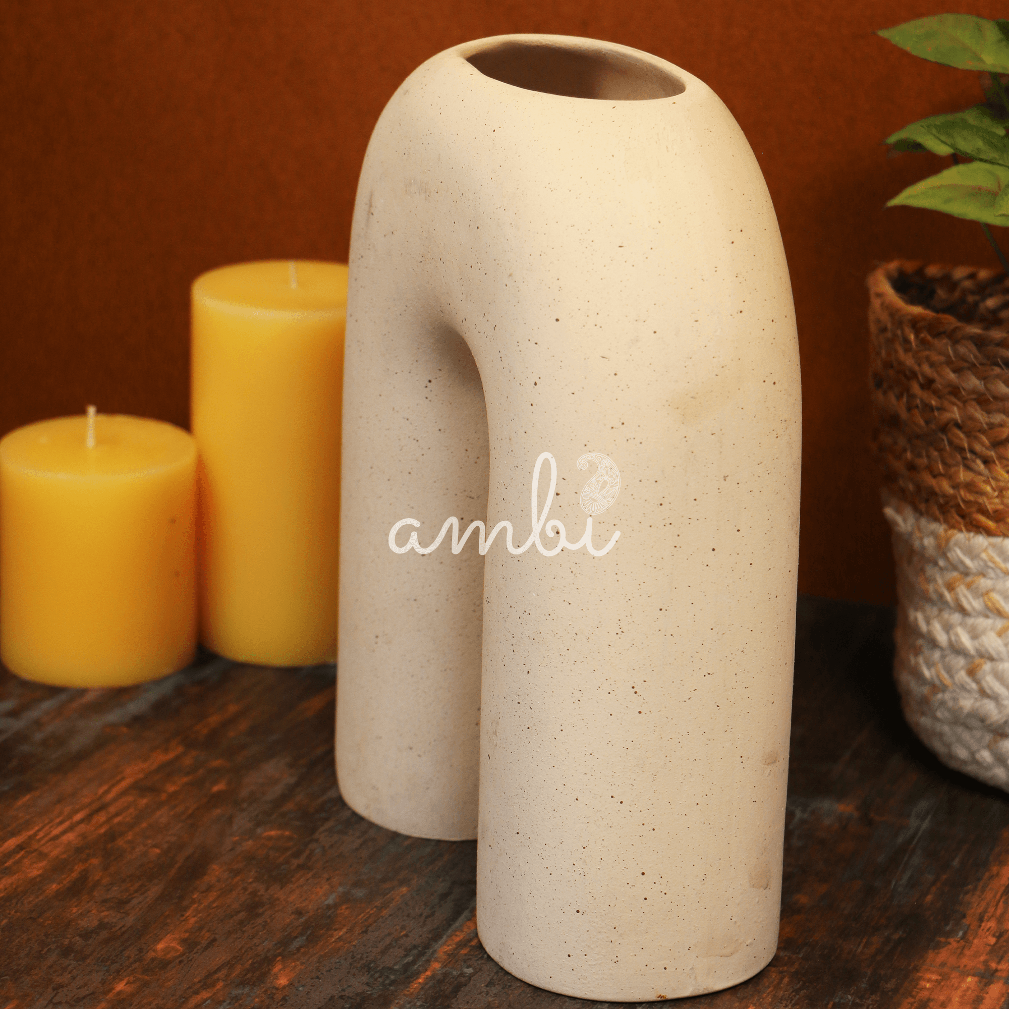 Ambi Pottery Handcrafted White Abstract Shape Large Vase