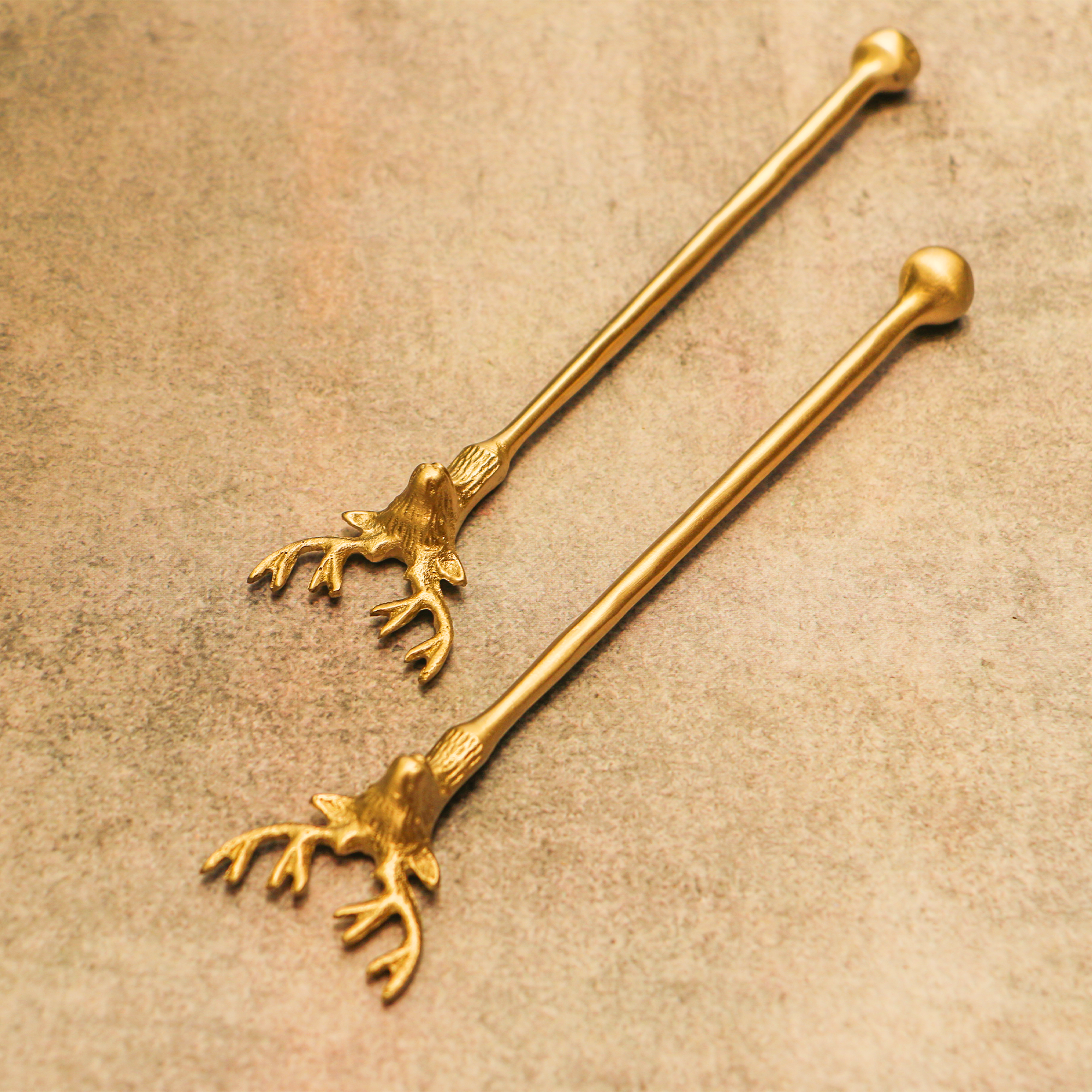 Brass Reindeer Head Cocktail Stirrers