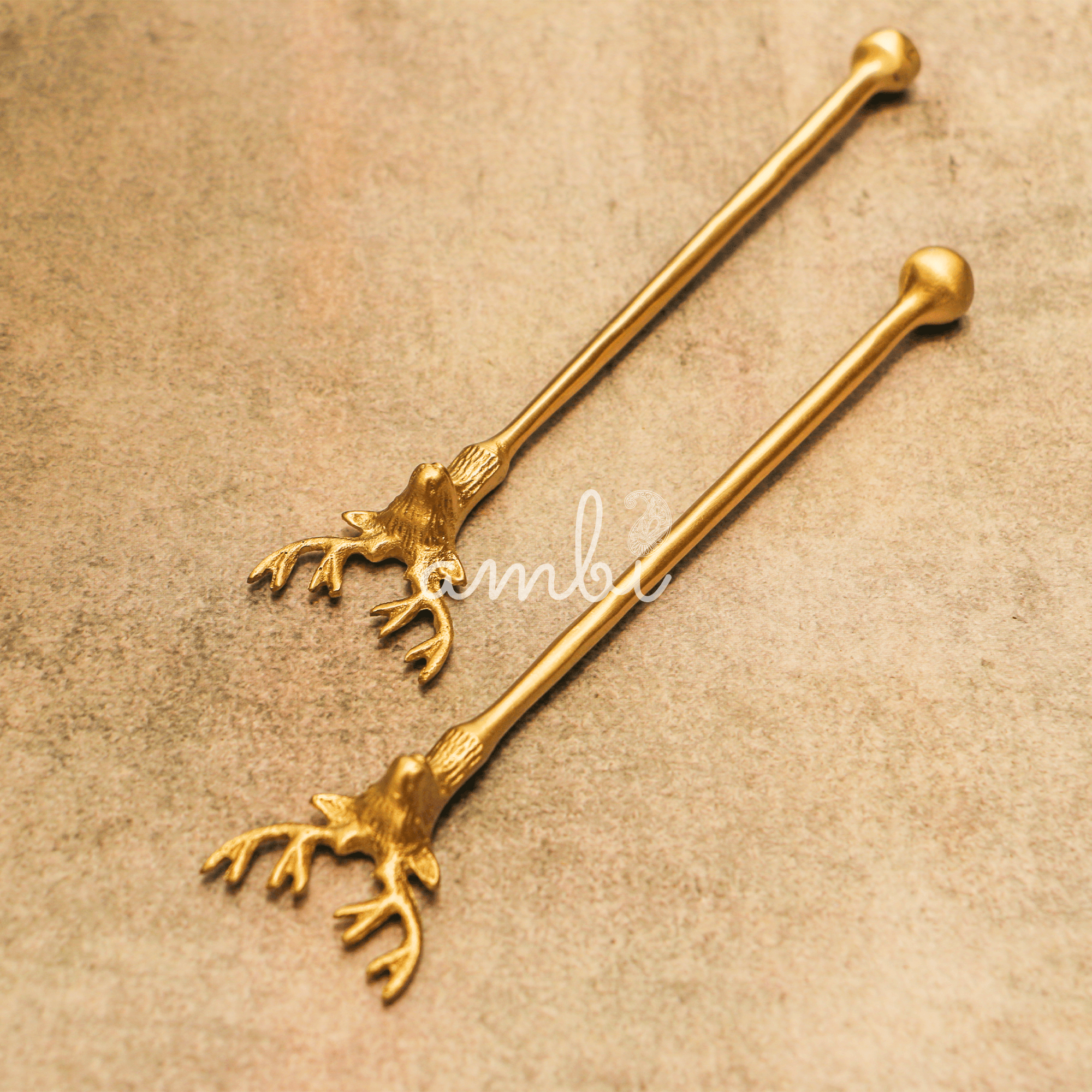Brass Reindeer Head Cocktail Stirrers