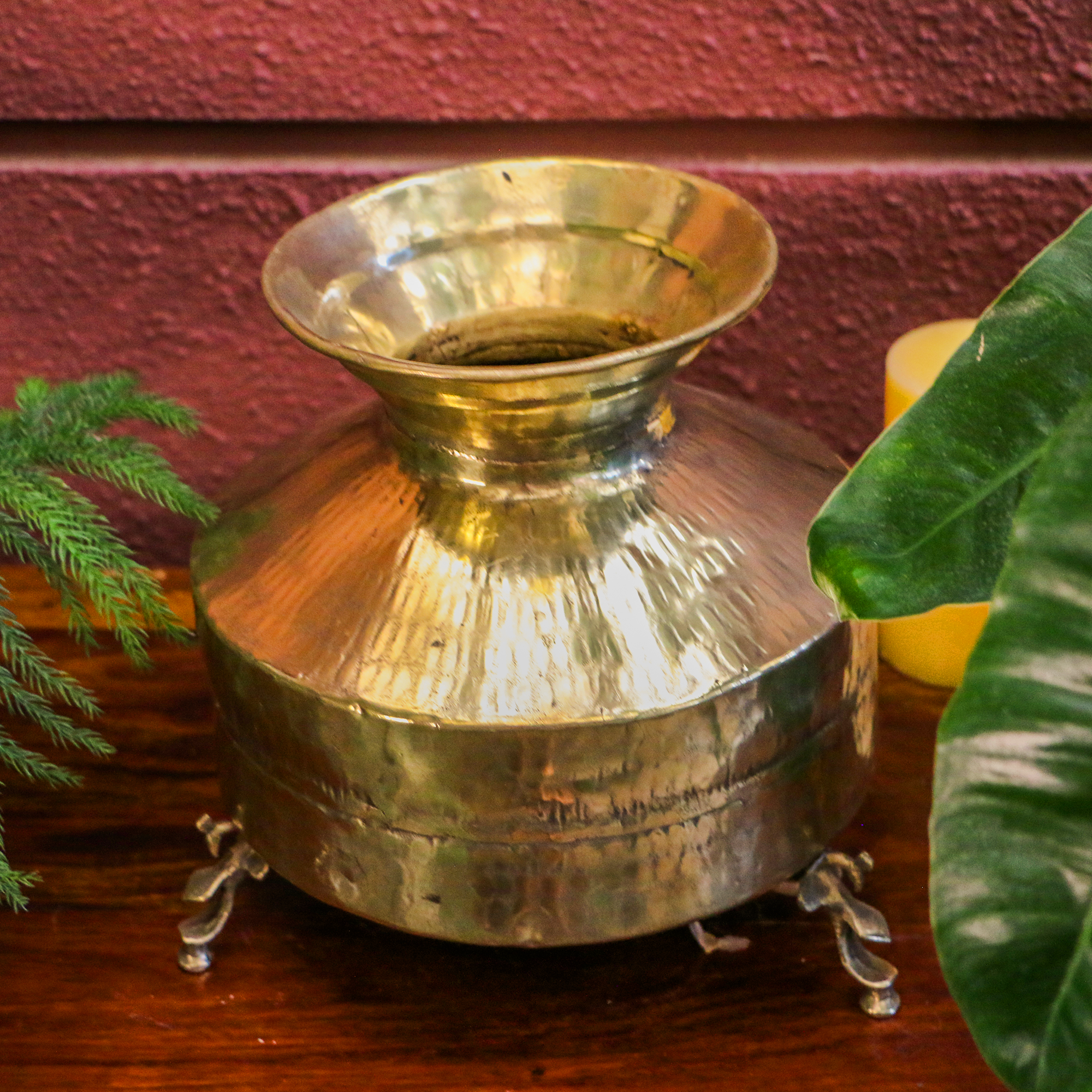 Vintage Brass Water Pot (Mataka) with Narrow Neck and on Legs