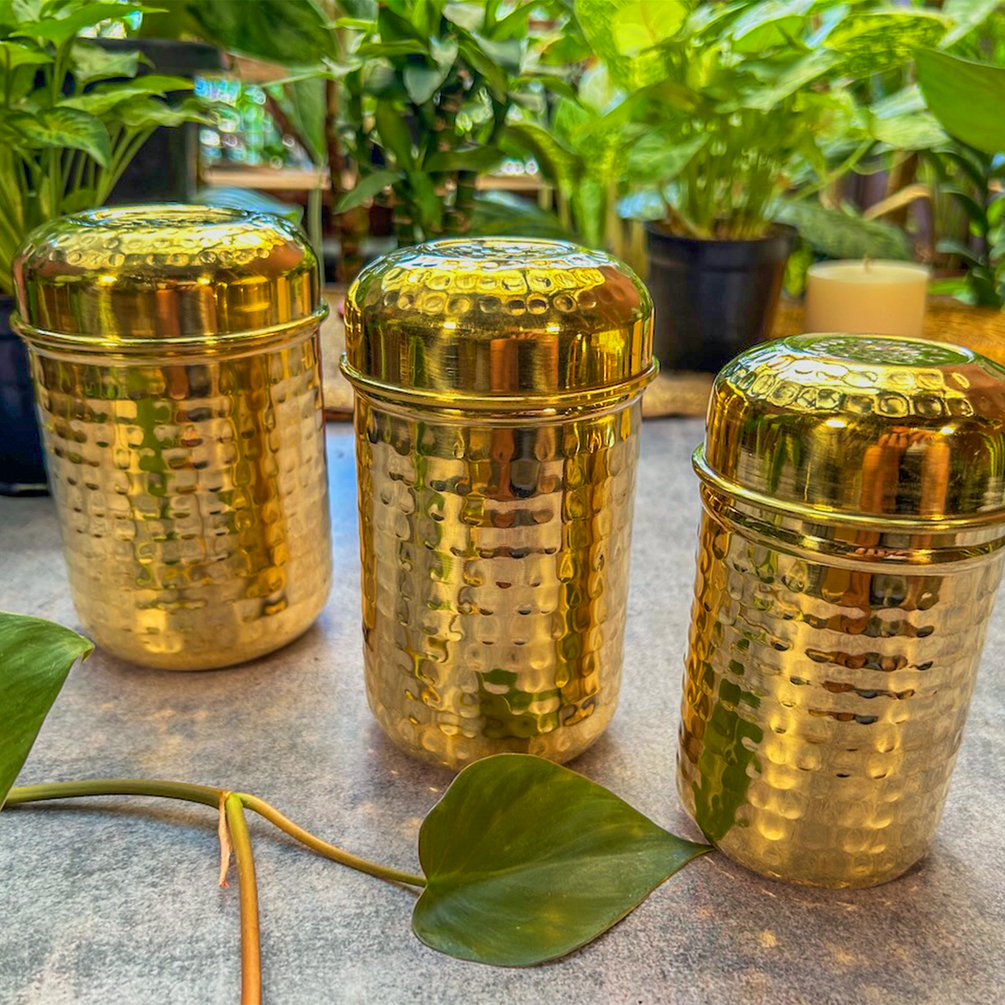 Hammered Brass Storage Boxes - Set of 3