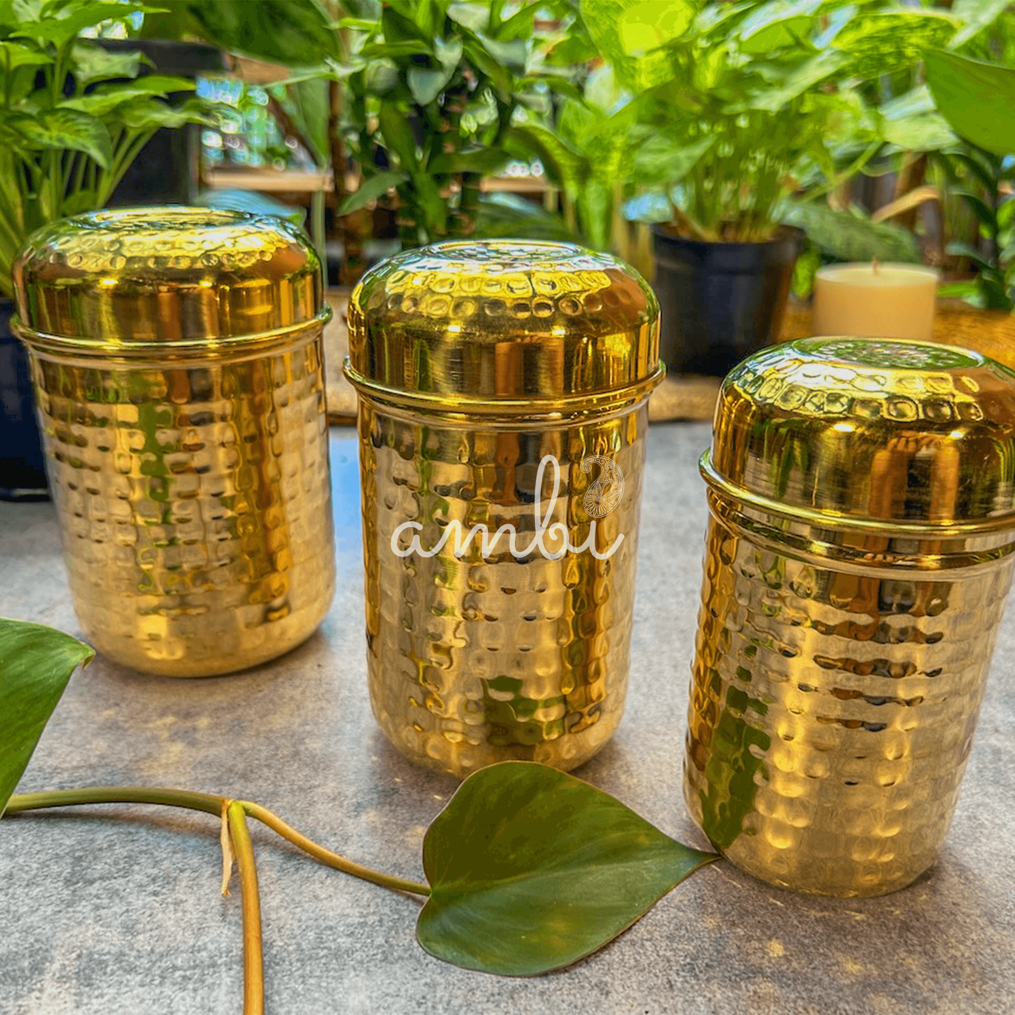 Hammered Brass Storage Boxes - Set of 3