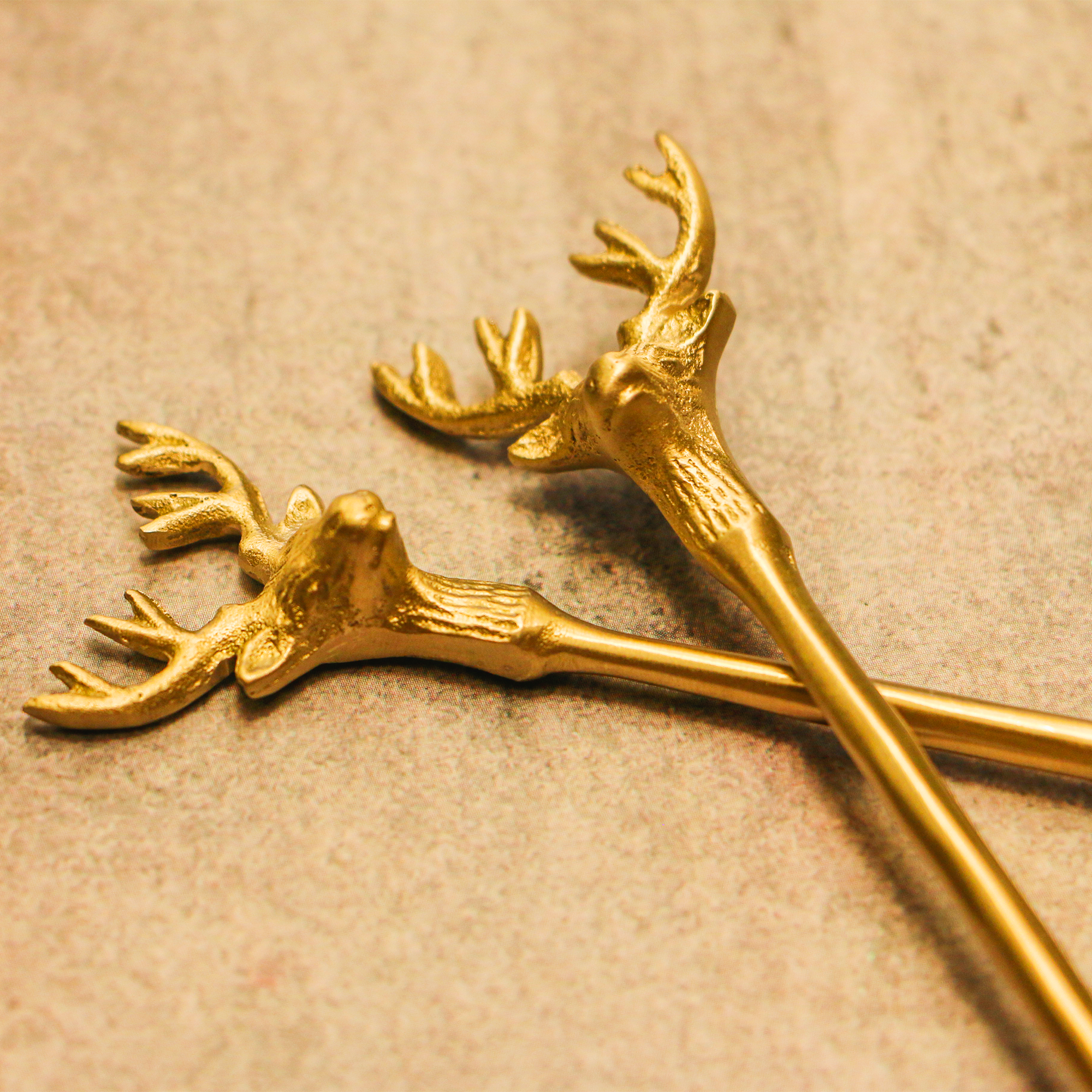 Brass Reindeer Head Cocktail Stirrers