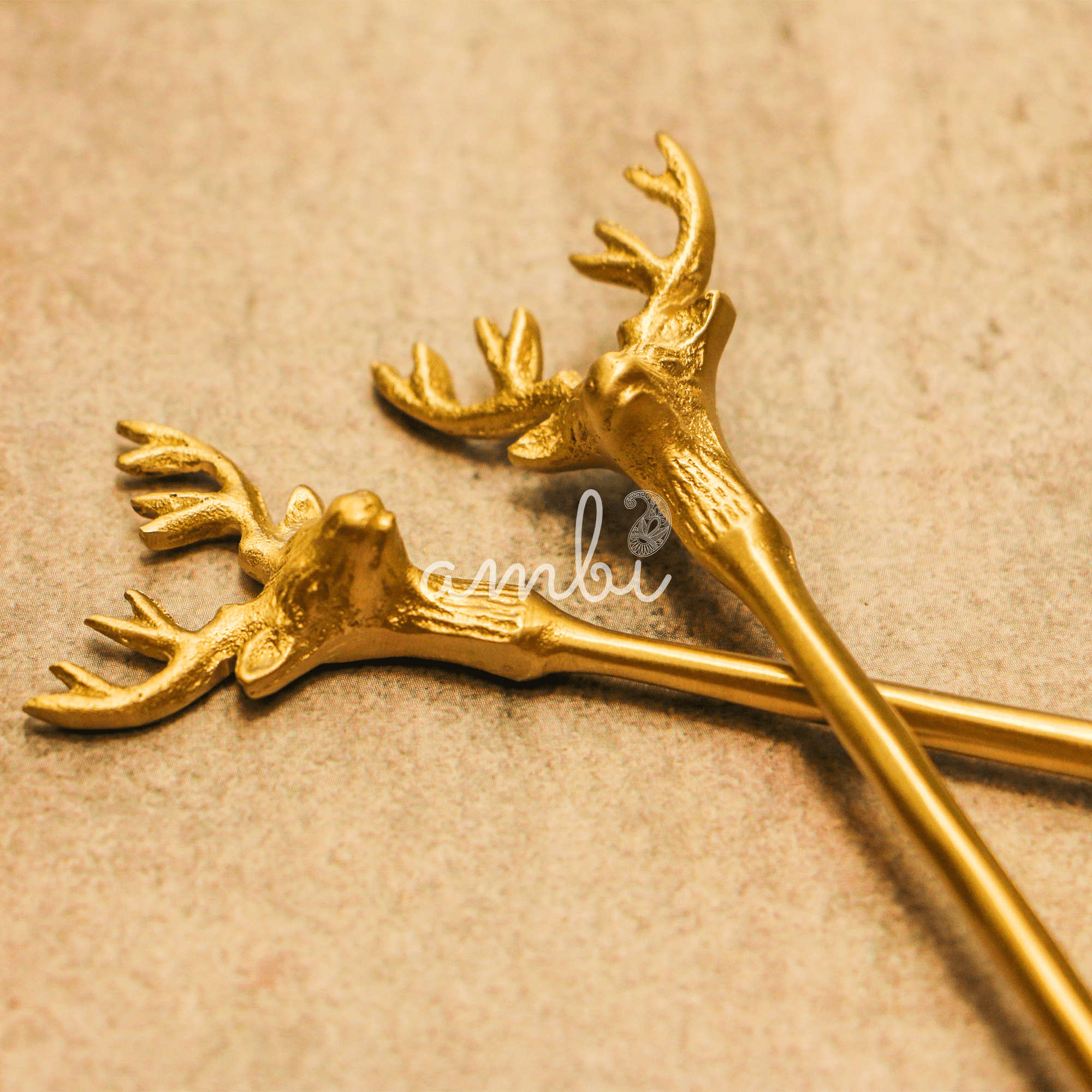 Brass Reindeer Head Cocktail Stirrers