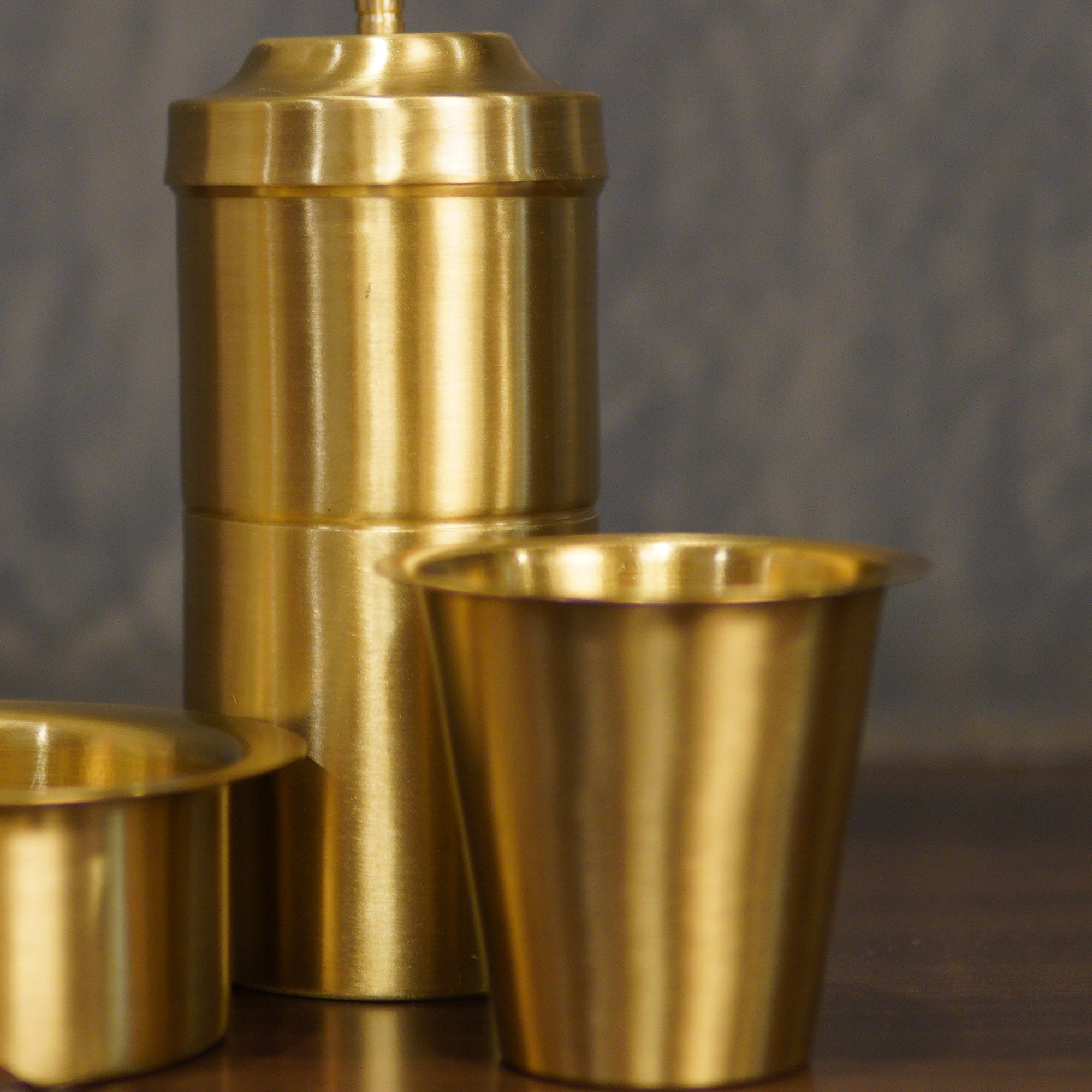 Pure Brass South Indian Coffee Filter & Dabara Cup Set | Complete Brewing Set