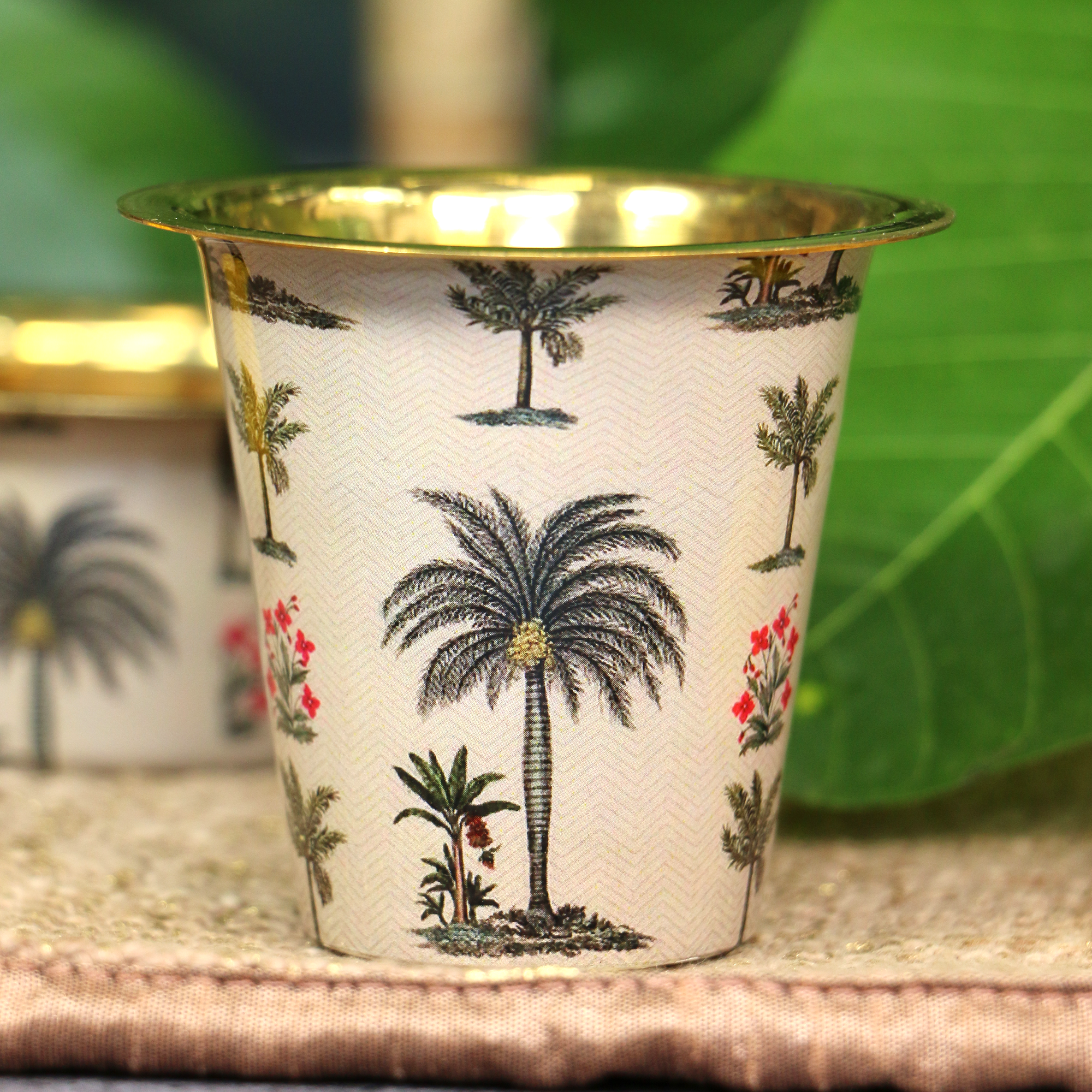 Traditional Brass Filter Coffee Dabara Cup Set - Palm Design