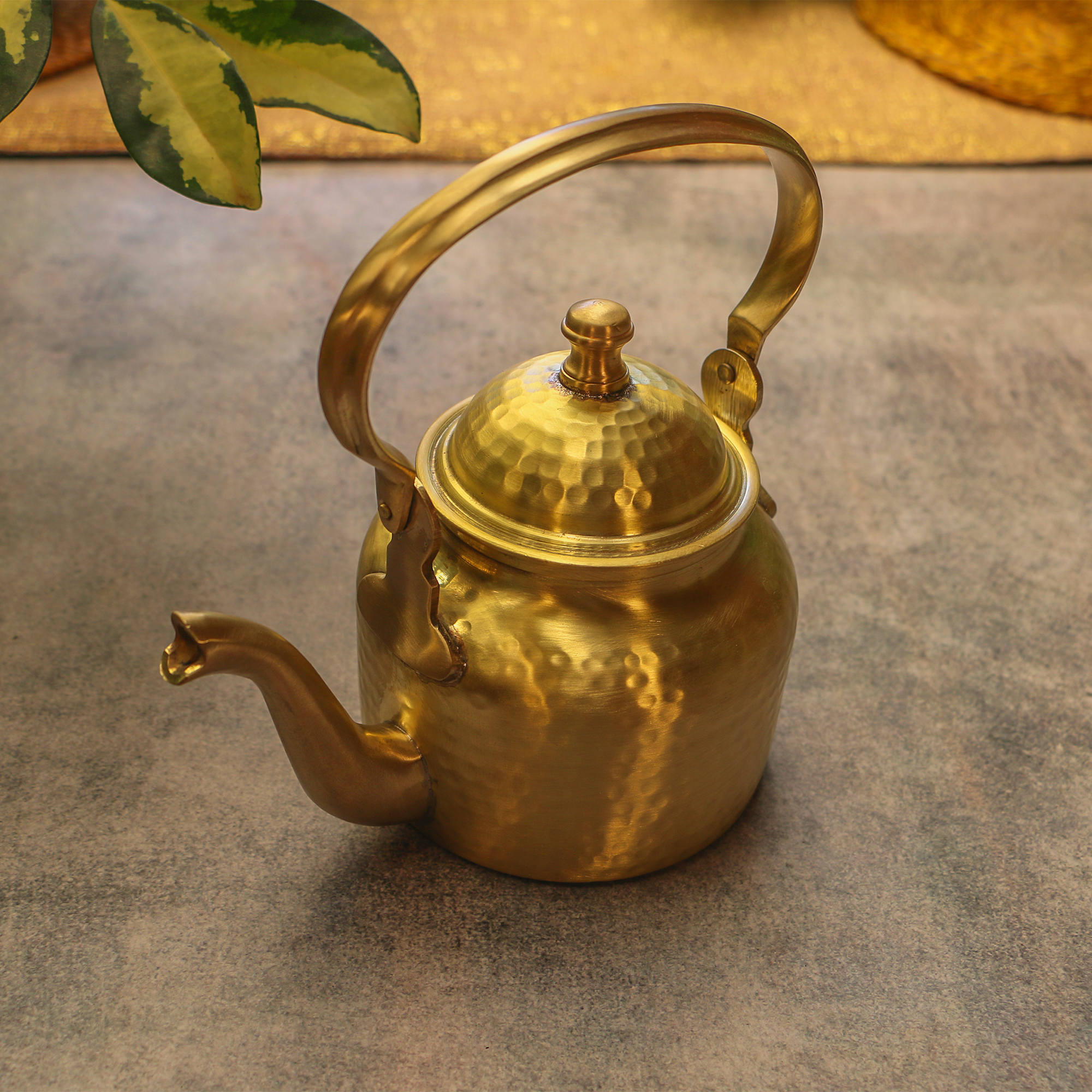 Brushed Gold Matt Finish Pure Brass Kettle Large - 1000 ML