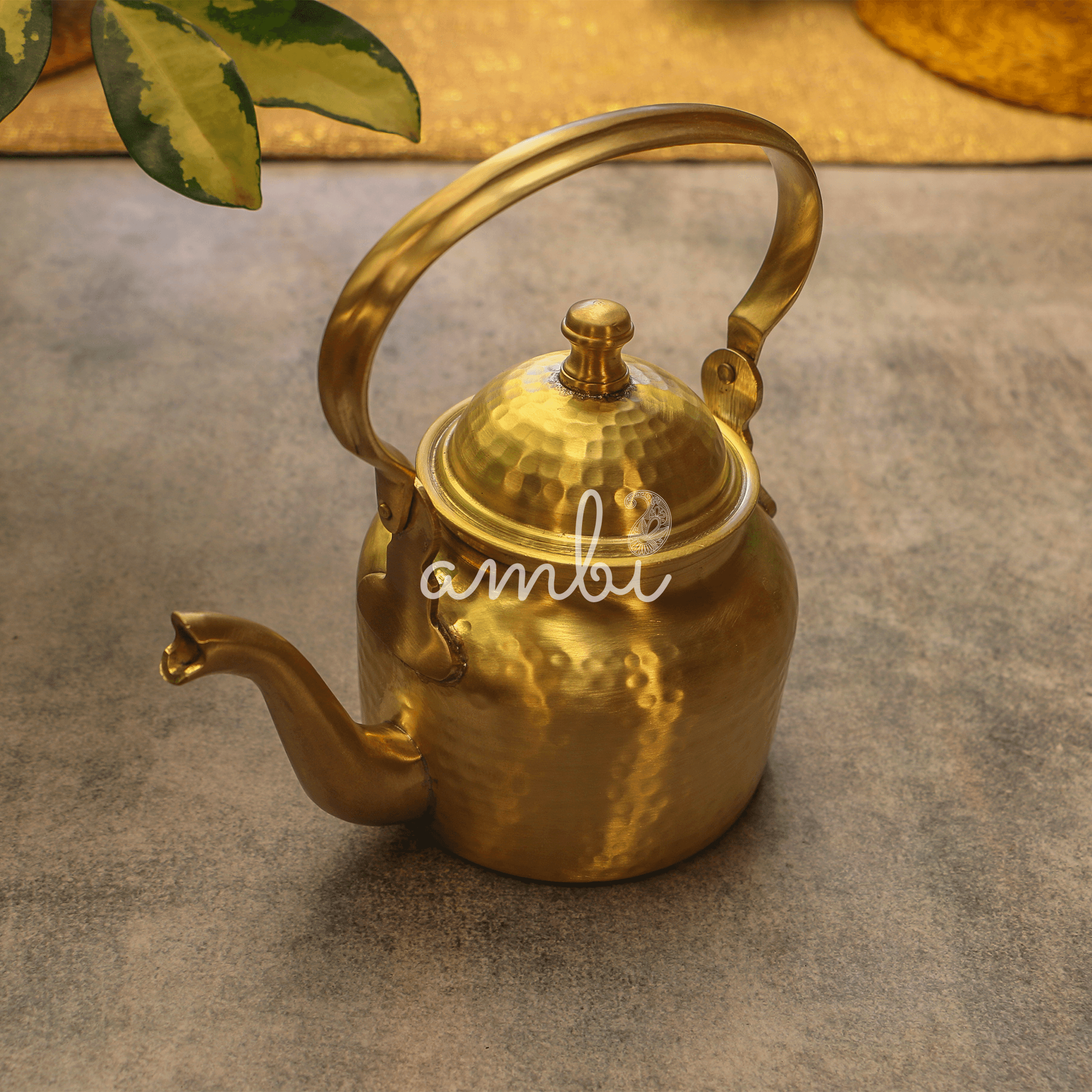 Brushed Gold Matt Finish Pure Brass Kettle Large - 1000 ML