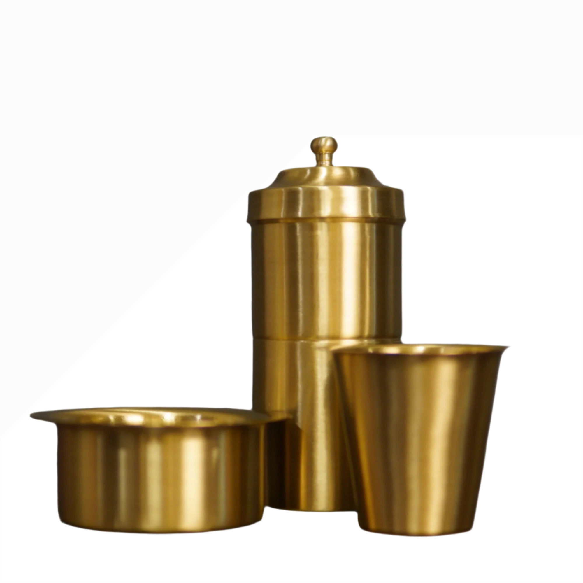 Pure Brass South Indian Coffee Filter & Dabara Cup Set | Complete Brewing Set