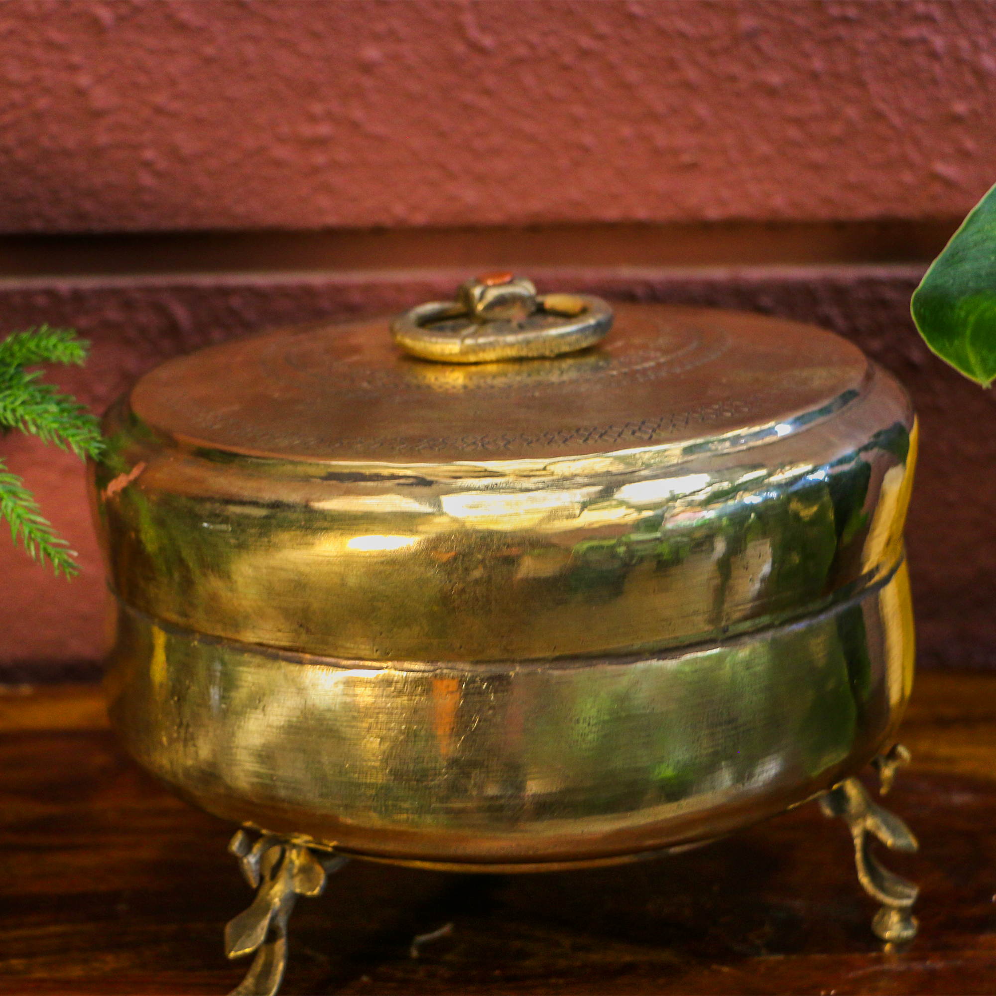 Vintage Classy Engraved Storage Box on Legs - A Rare Piece !