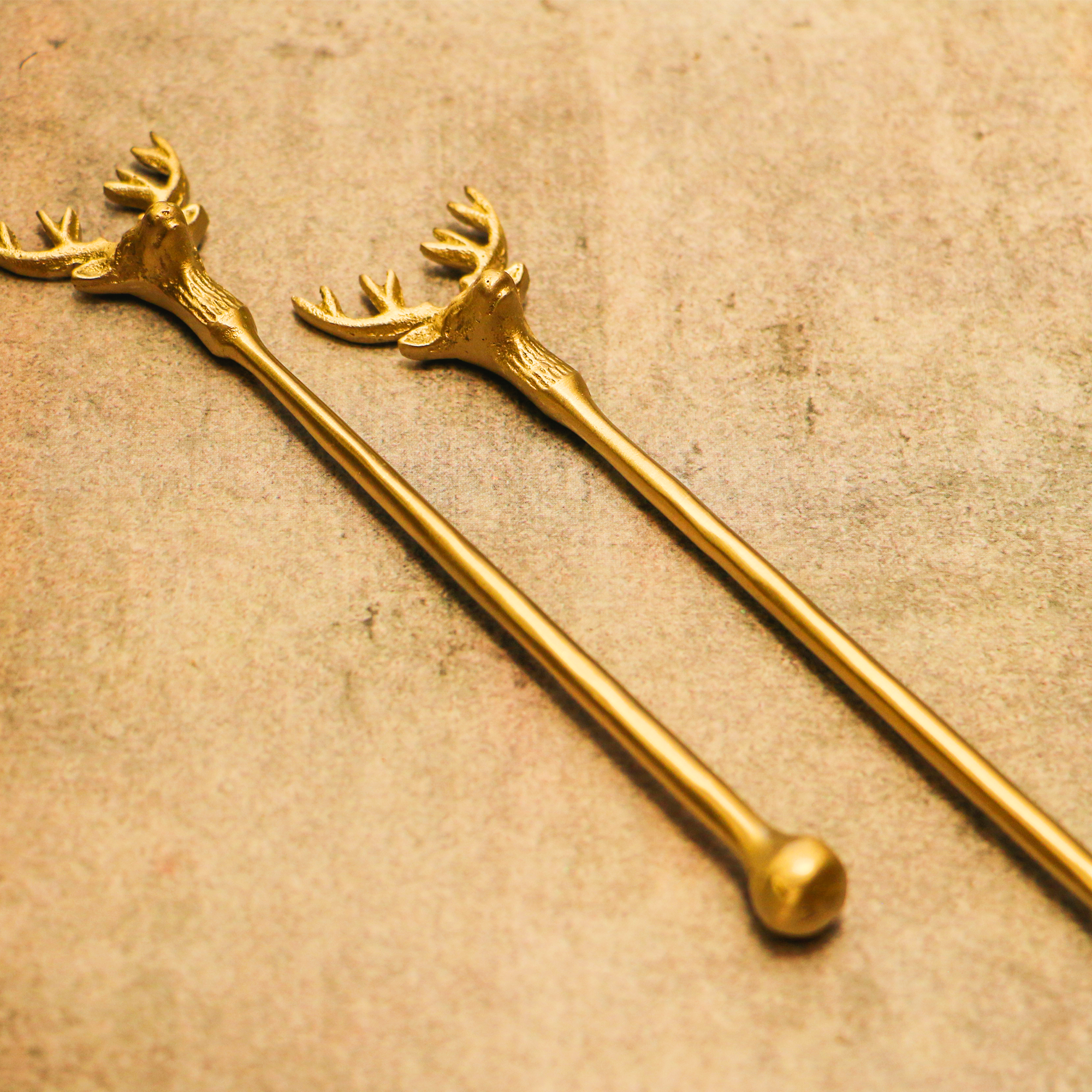 Brass Reindeer Head Cocktail Stirrers